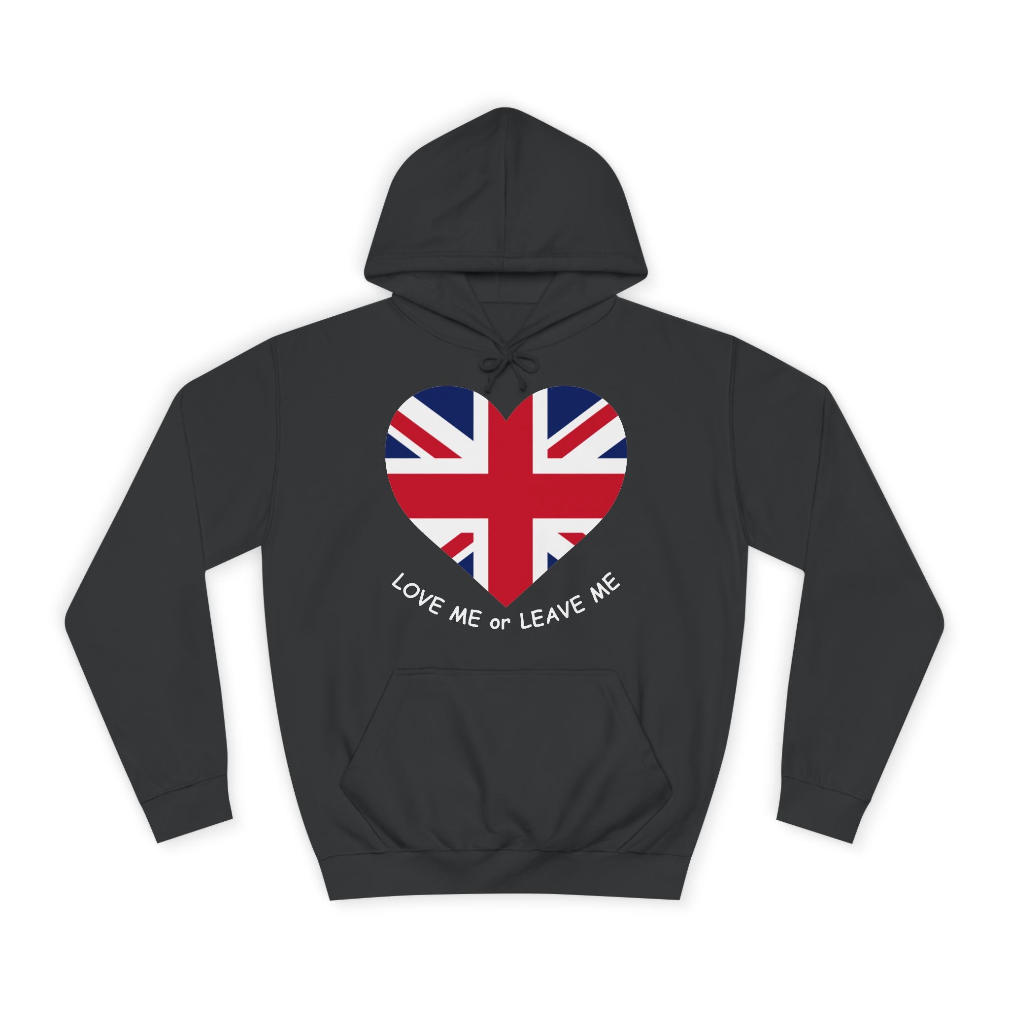 Union Jack Love Hoodie, Cozy College Sweatshirt, UK Flag Apparel, Gift for Students, British Theme Hoodie