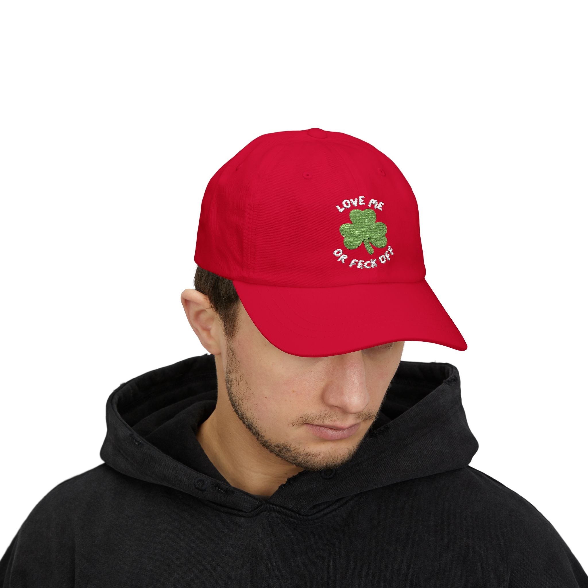 Green Clover Dad Cap, St. Patrick's Day Hat, Casual Cap for Dad, Gift for Father, Love Me or Feck Off Cap