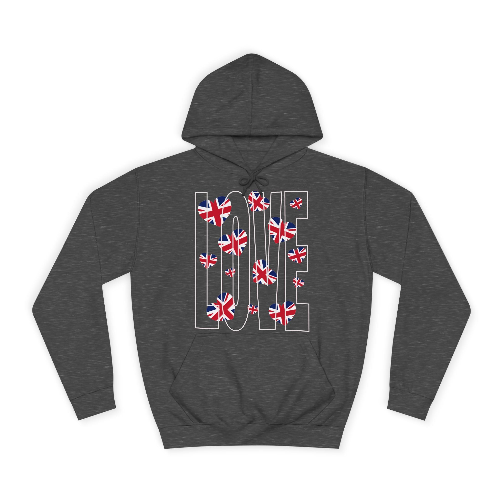 British Hearts Unisex College Hoodie, Cozy Fashion Pullover, UK Pride Apparel, Perfect Gift for Students, Casual Wear