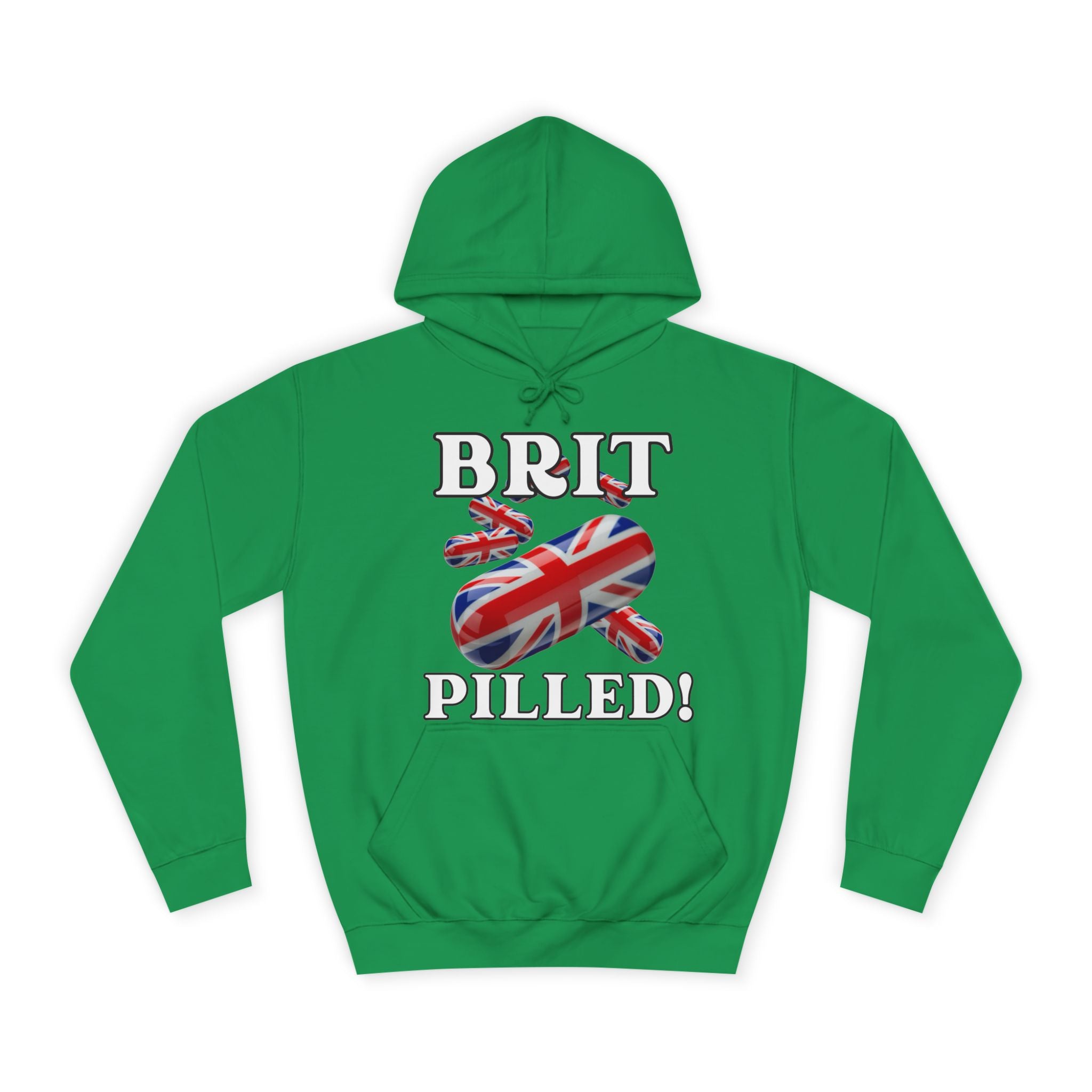Unisex Hoodie with 'BRIT PILLED!' Design, College Spirit Wear, British Pride Clothing, Comfy Casual Sweatshirt, Gift for Students & Alumni