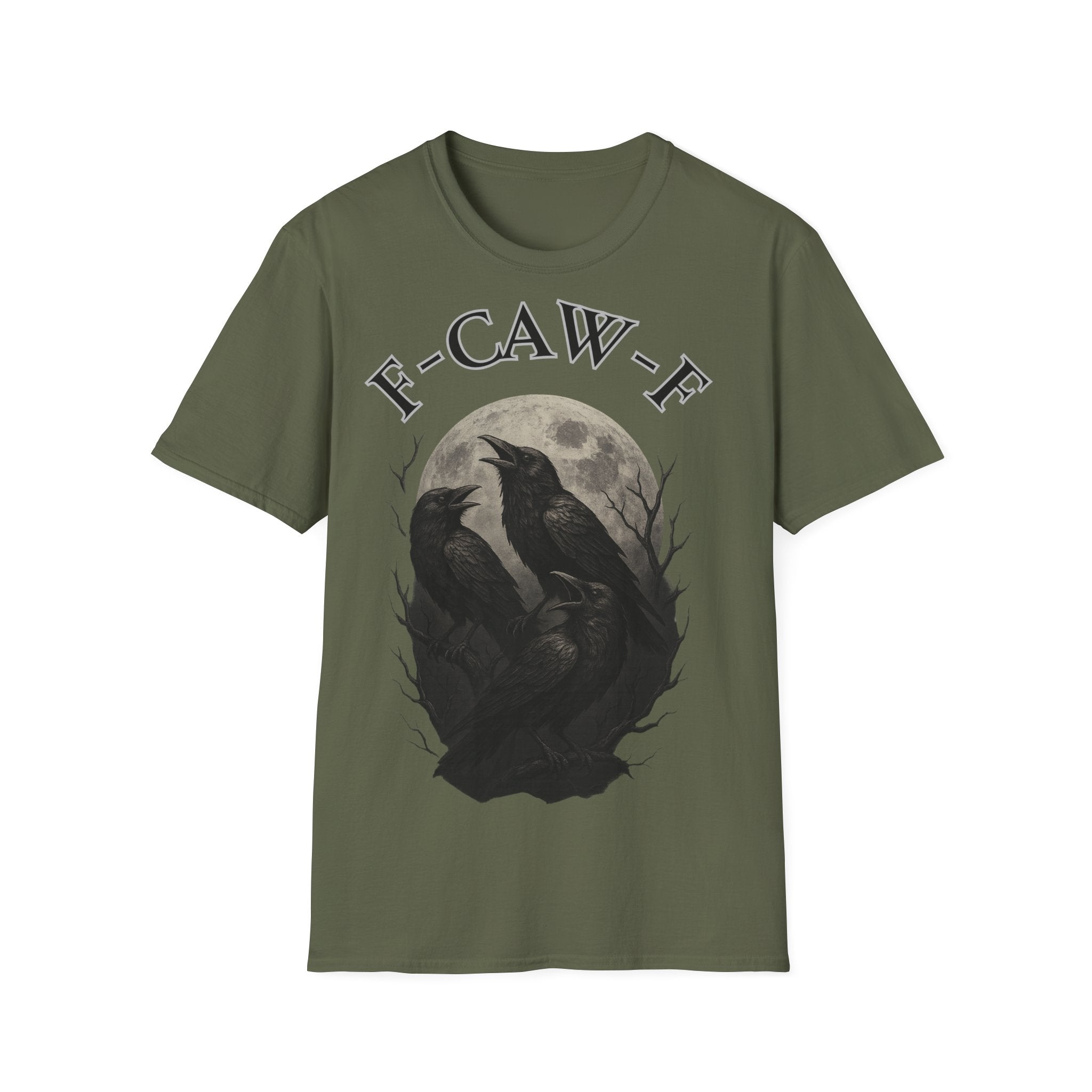F-Caw-F Raven Graphic T-Shirt, Unisex Softstyle Tee, Gothic Apparel, Halloween, Wearable Art, Gift for Bird Lovers, Casual Style