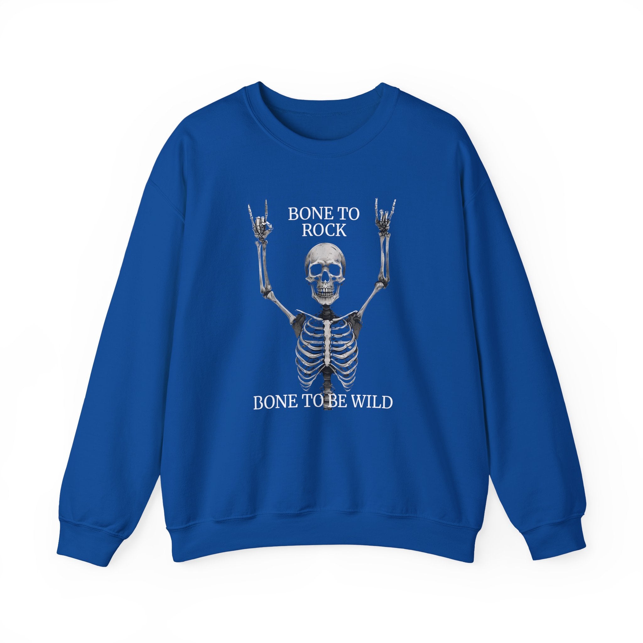 Bone to Rock Sweatshirt - Unisex Heavy Blend, Halloween Costume, Music Lovers Gift, Skeleton Design, Casual Wear, Rocking Apparel