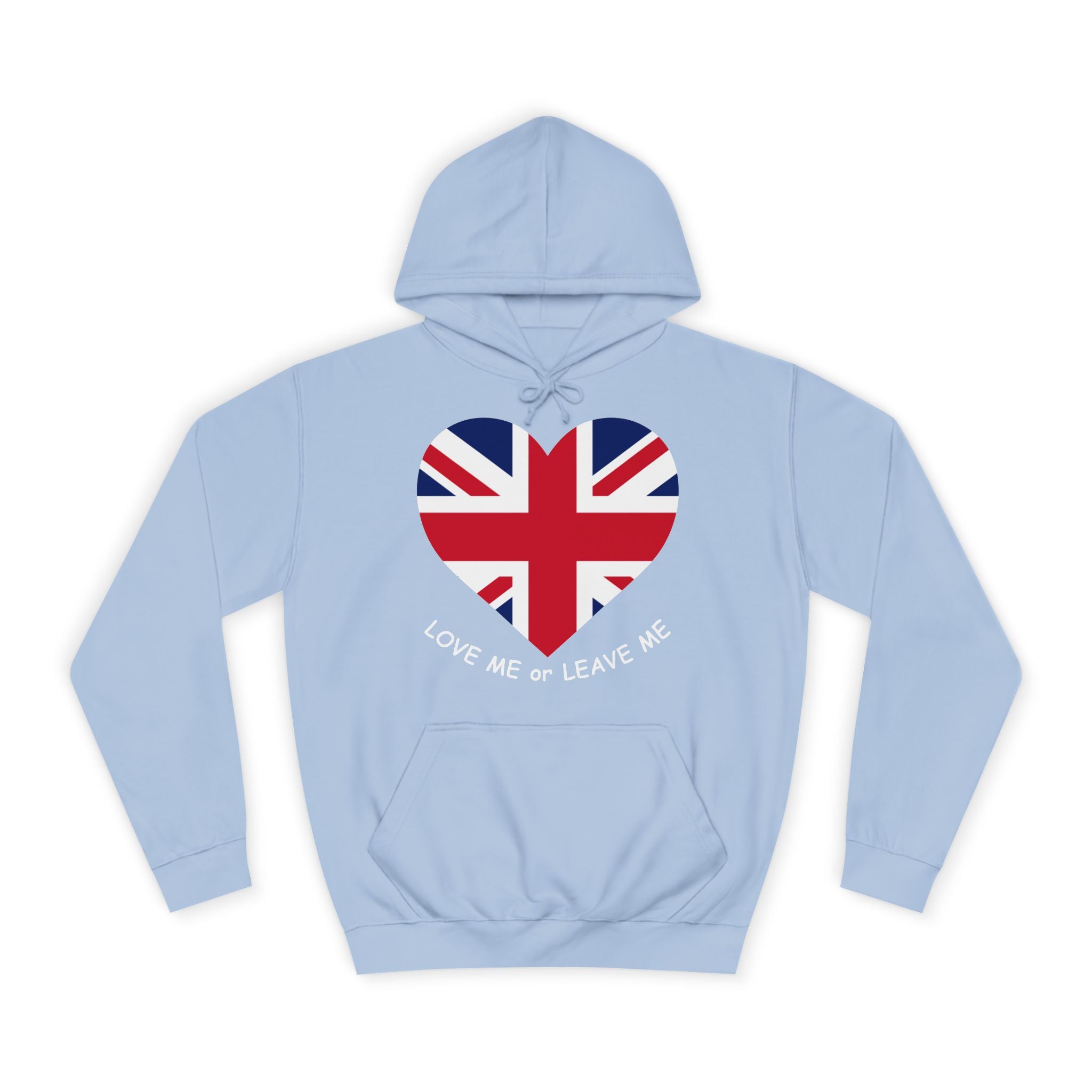Union Jack Love Hoodie, Cozy College Sweatshirt, UK Flag Apparel, Gift for Students, British Theme Hoodie