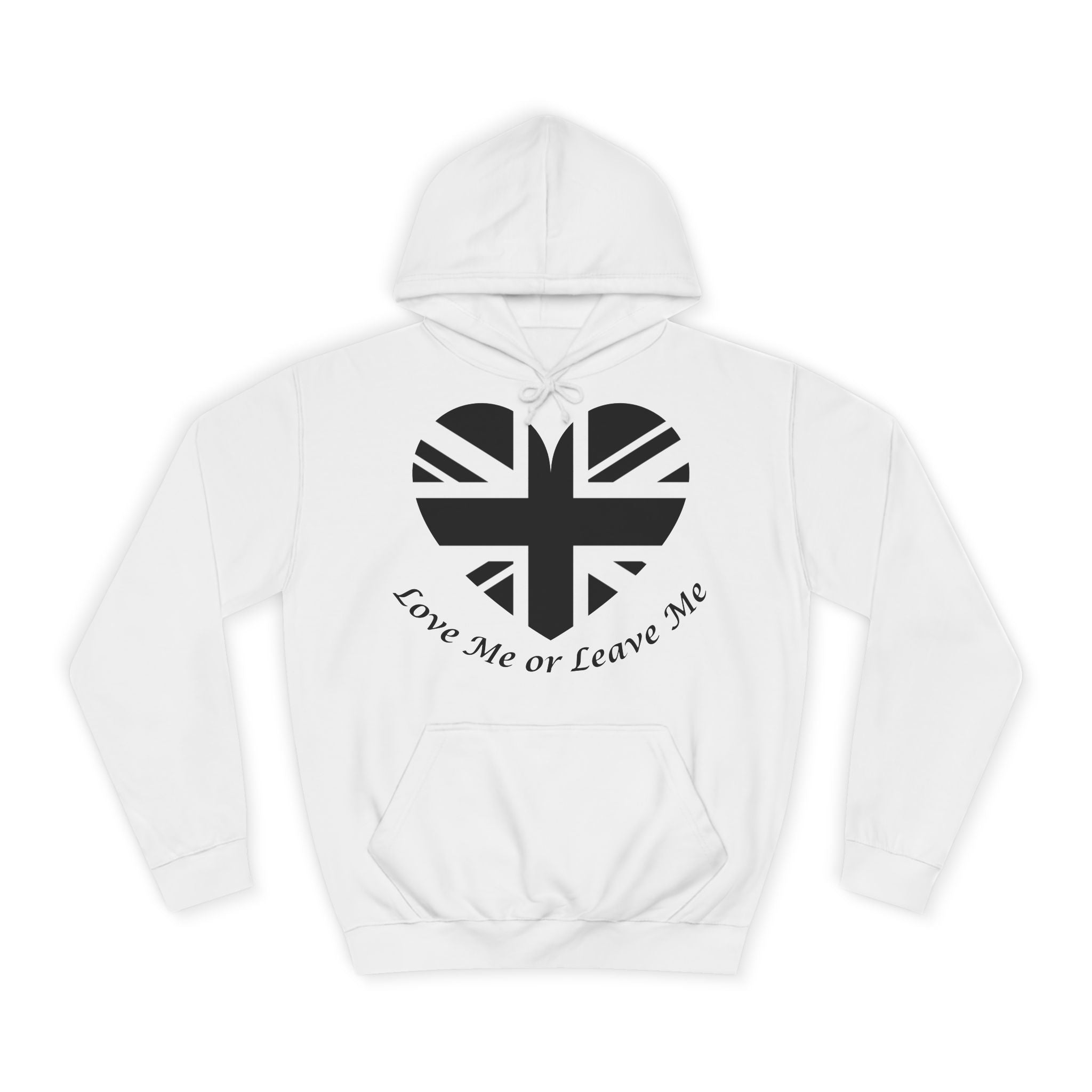 Stylish Unisex College Hoodie with Union Jack Heart Design - Perfect for Students, Casual Wear, Gifts, Love Me or Leave Me, Travel