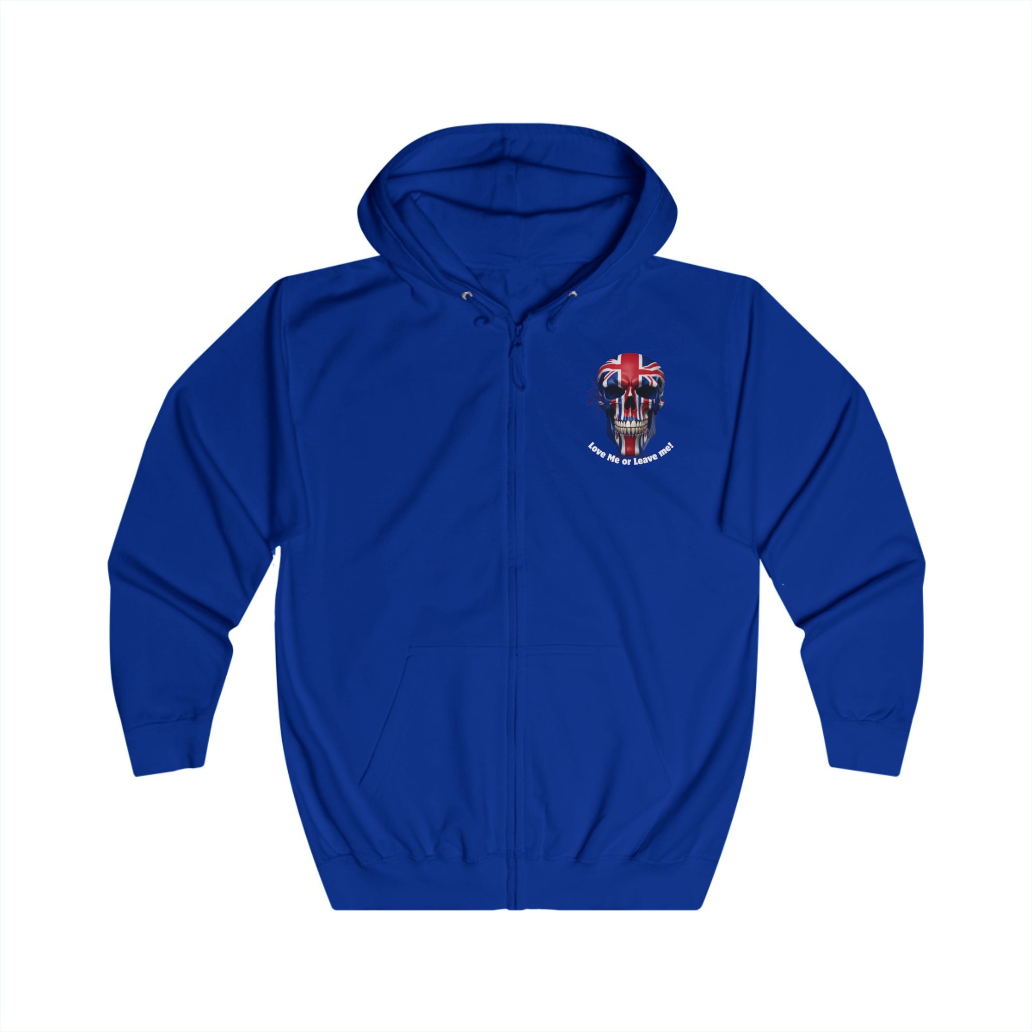Edgy Unisex Full Zip Hoodie, Skull Art, Love Me or Leave Me Quote, Casual Wear, Trendy Gift, Street Style