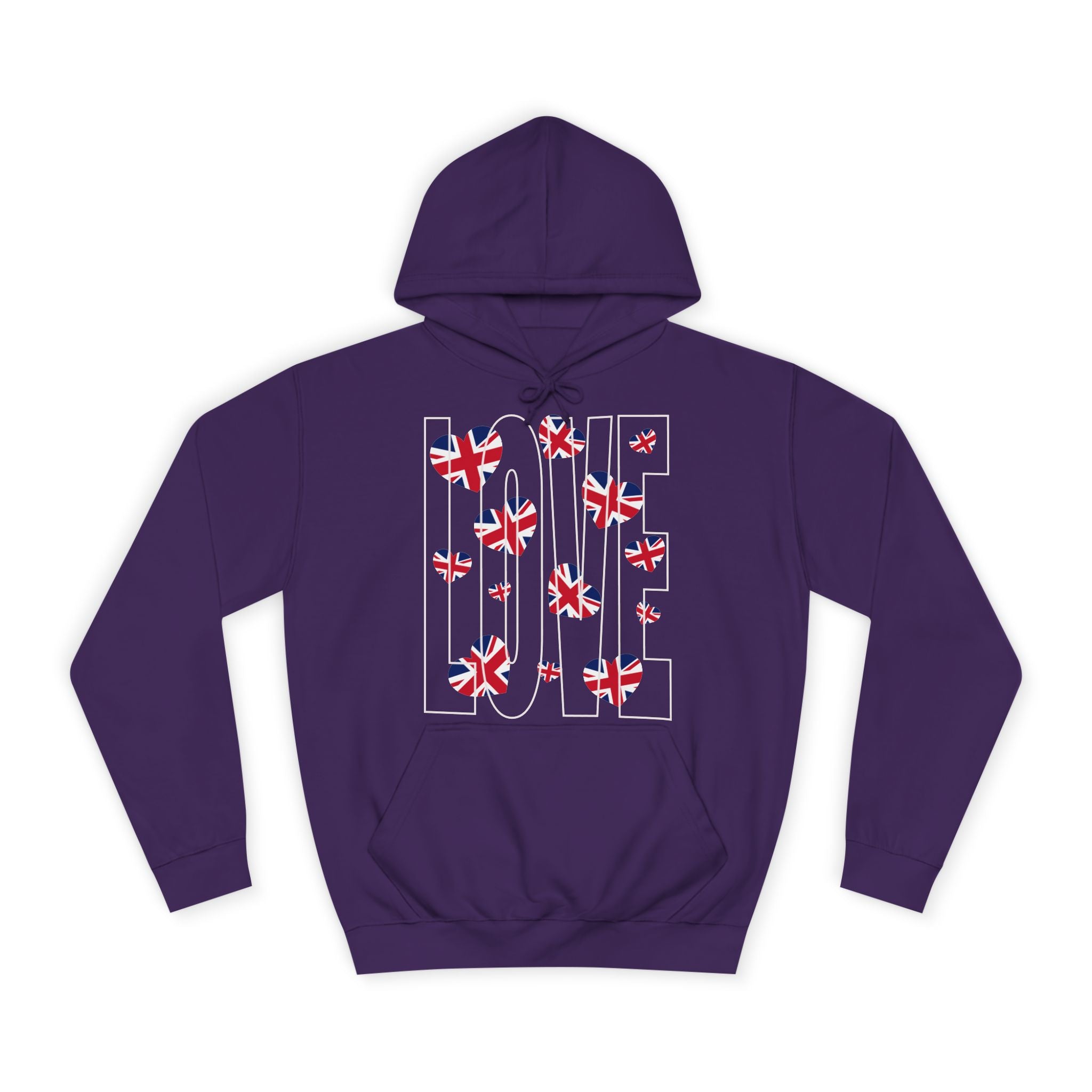 British Hearts Unisex College Hoodie, Cozy Fashion Pullover, UK Pride Apparel, Perfect Gift for Students, Casual Wear