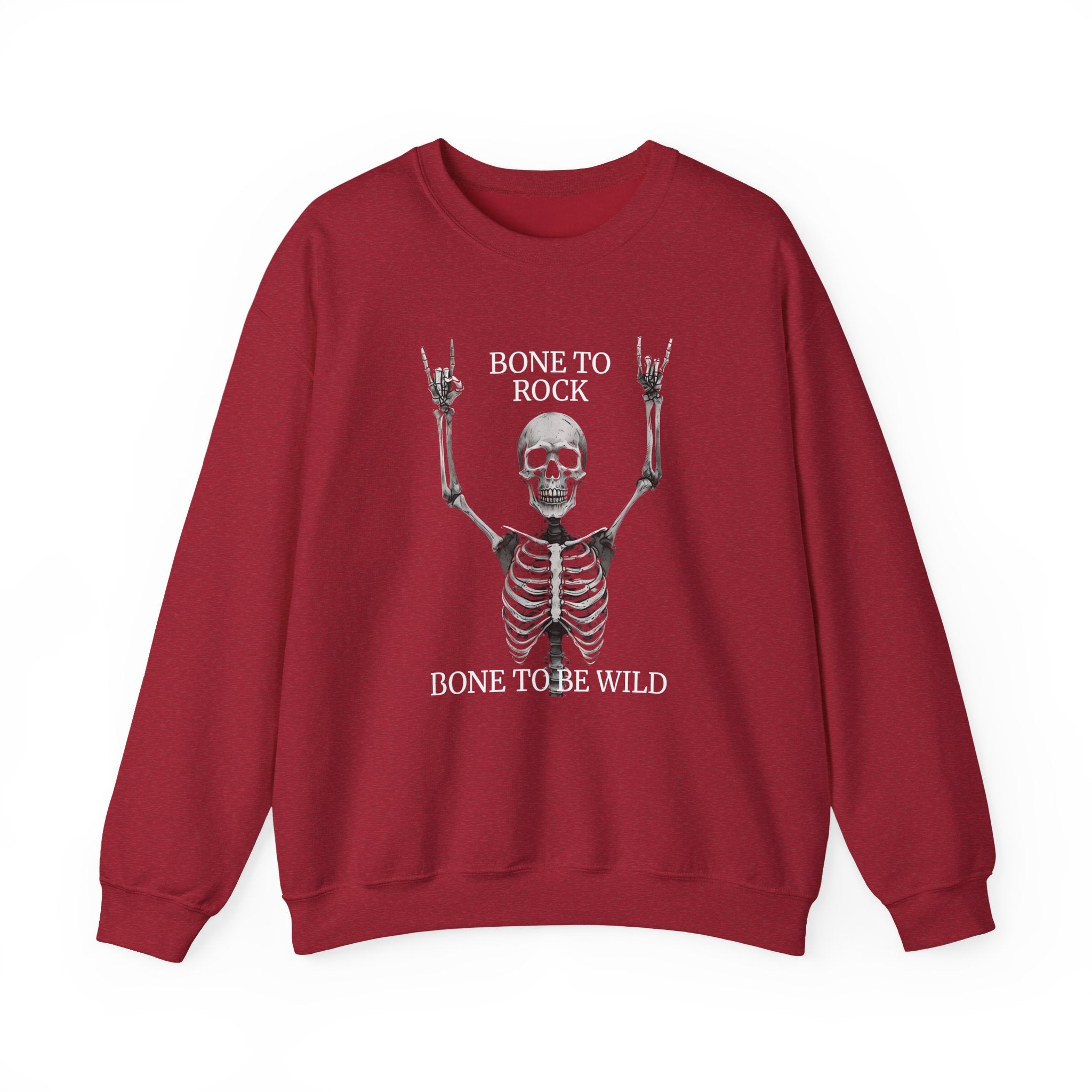 Bone to Rock Sweatshirt - Unisex Heavy Blend, Halloween Costume, Music Lovers Gift, Skeleton Design, Casual Wear, Rocking Apparel
