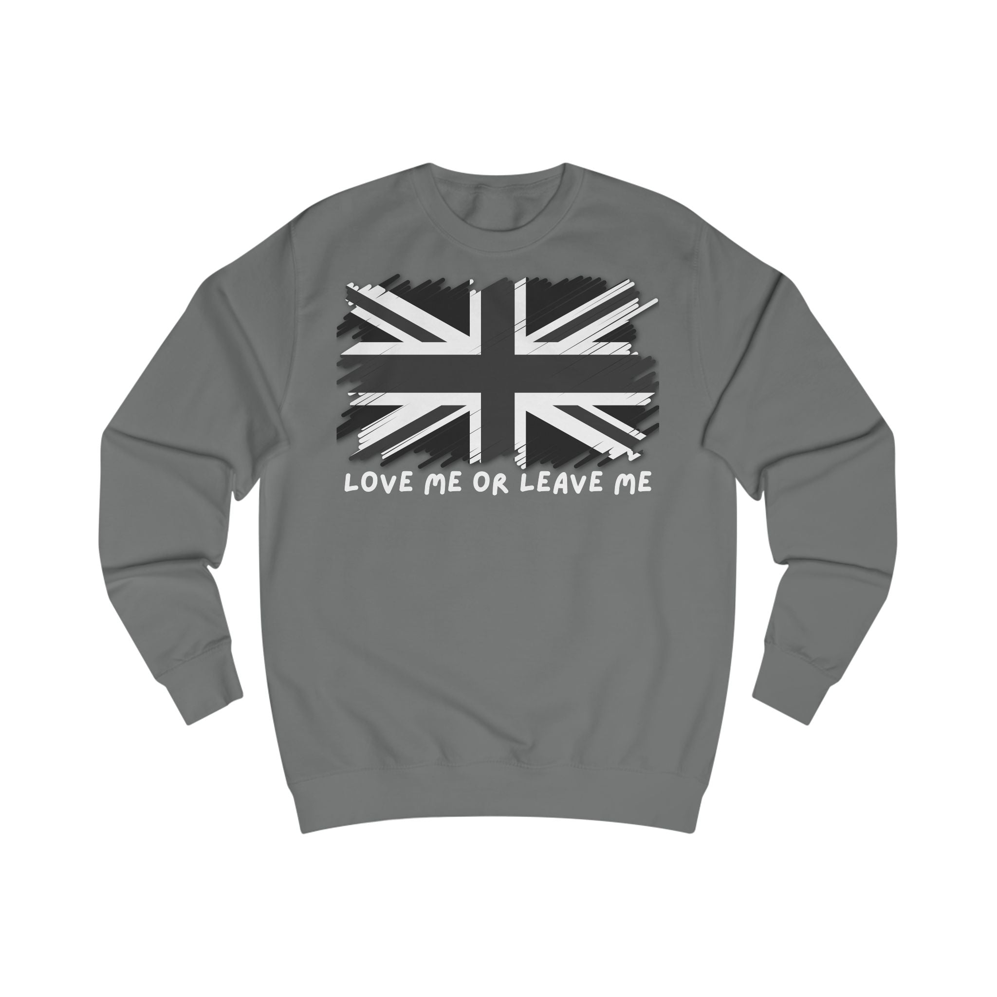 Union Jack Love Sweatshirt, Cozy Sweater, Gift for Him/Her, Casual Outfit, British Flag Apparel, Perfect for Travel
