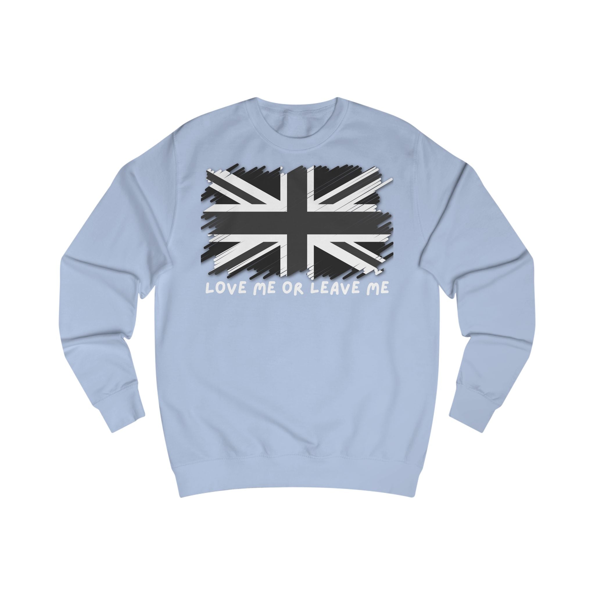 Union Jack Love Sweatshirt, Cozy Sweater, Gift for Him/Her, Casual Outfit, British Flag Apparel, Perfect for Travel