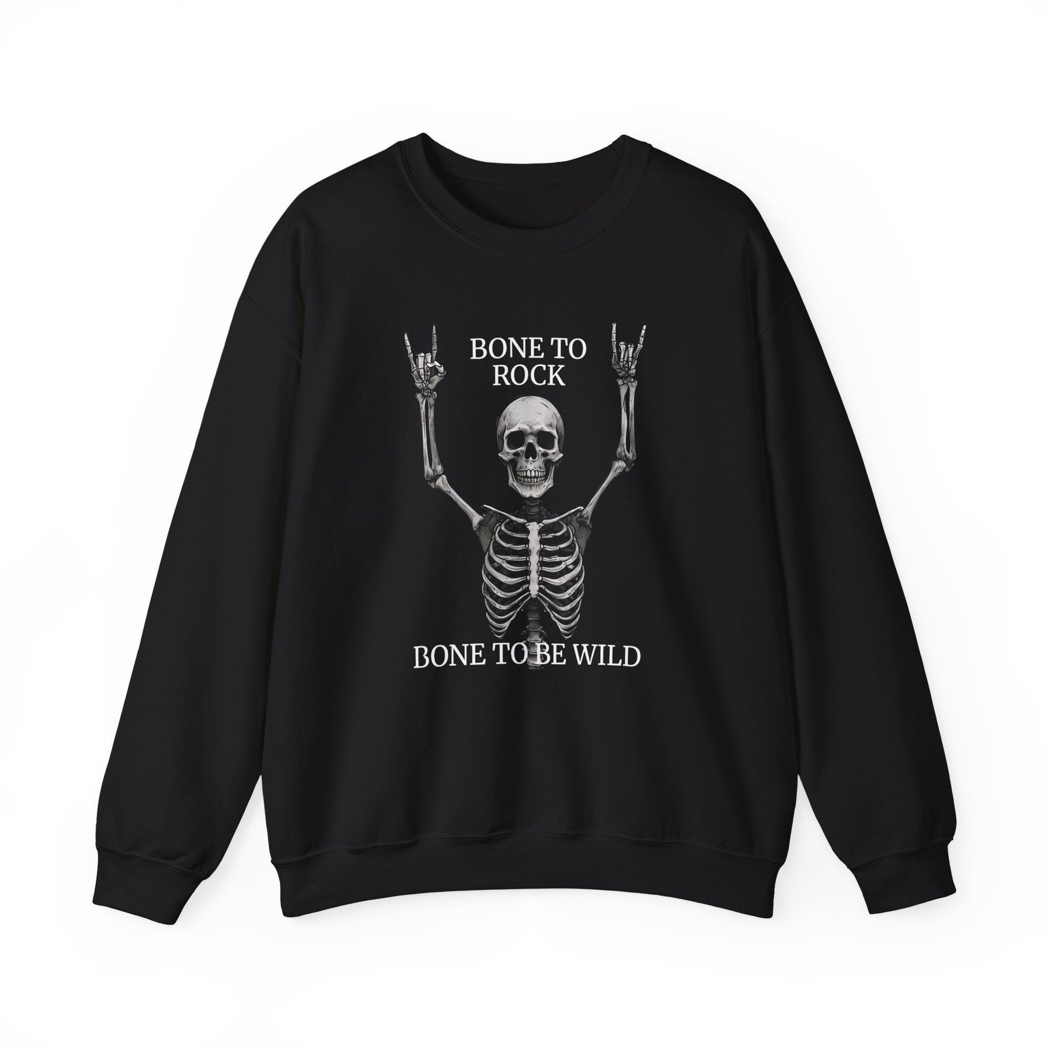 Bone to Rock Sweatshirt - Unisex Heavy Blend, Halloween Costume, Music Lovers Gift, Skeleton Design, Casual Wear, Rocking Apparel