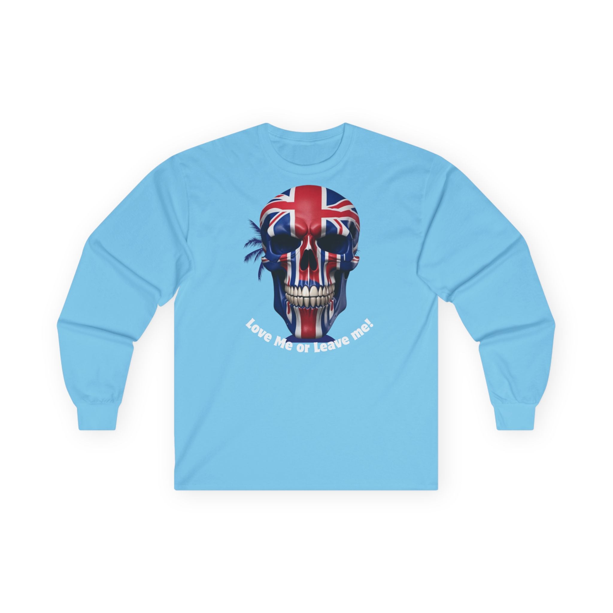 Patriotic Union Jack Skull Tee | Unisex Skull Long Sleeve, Trendy Graphic Tee, Hooded Shirt, Casual Wear, Gift for Music Lovers