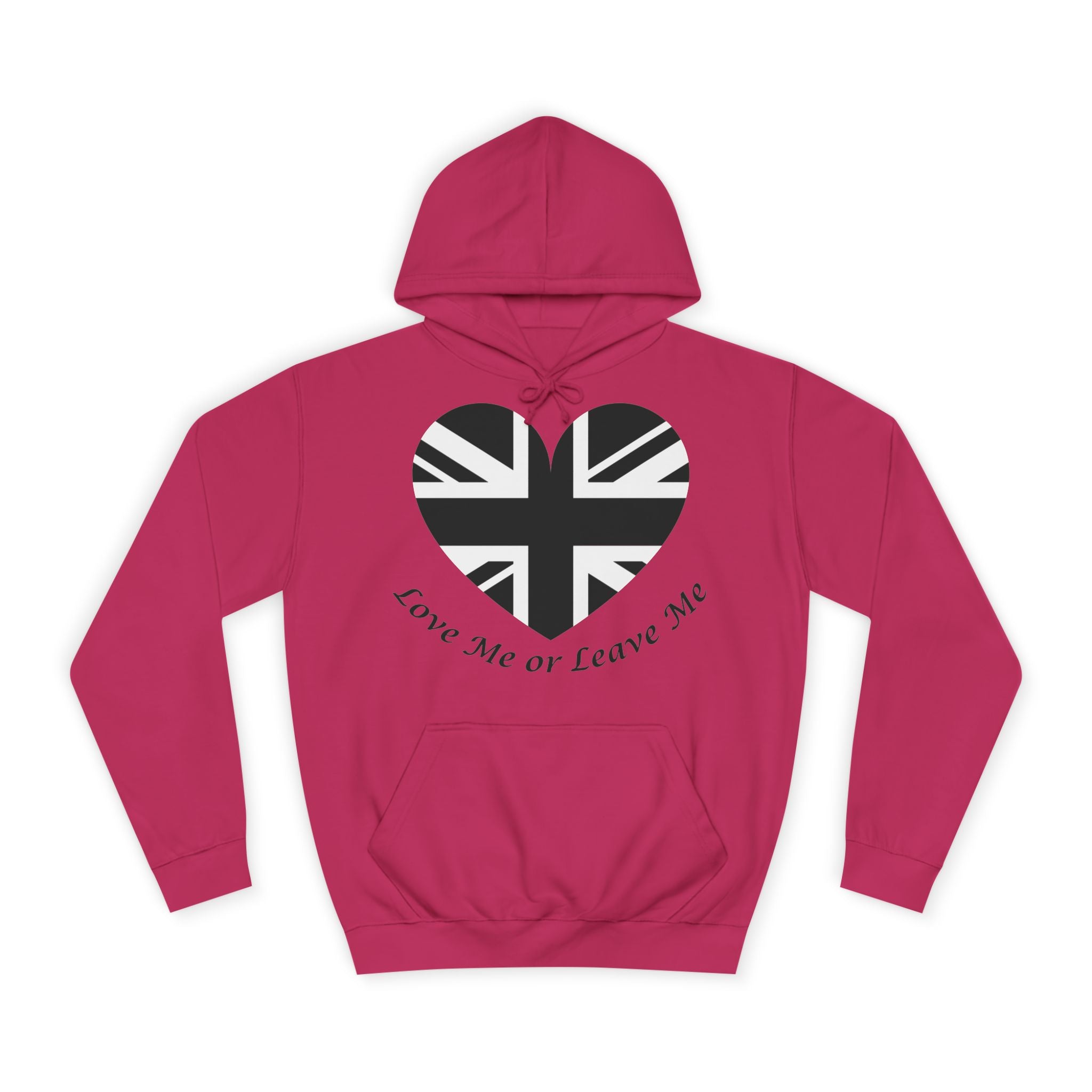 Stylish Unisex College Hoodie with Union Jack Heart Design - Perfect for Students, Casual Wear, Gifts, Love Me or Leave Me, Travel
