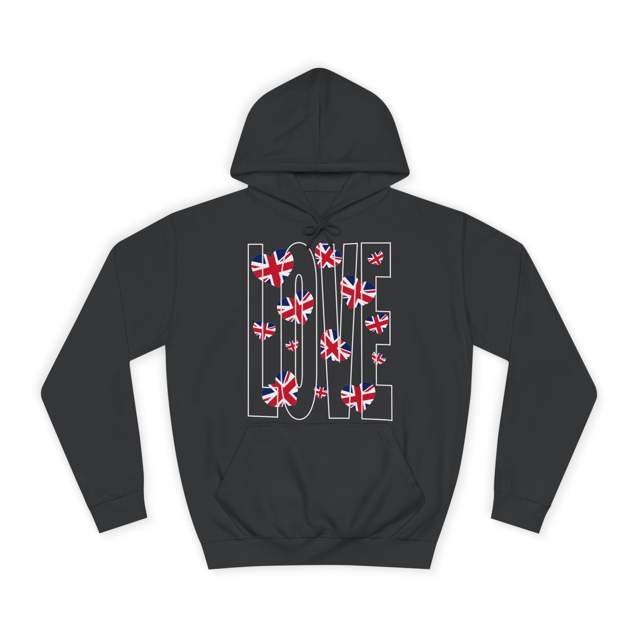British Hearts Unisex College Hoodie, Cozy Fashion Pullover, UK Pride Apparel, Perfect Gift for Students, Casual Wear