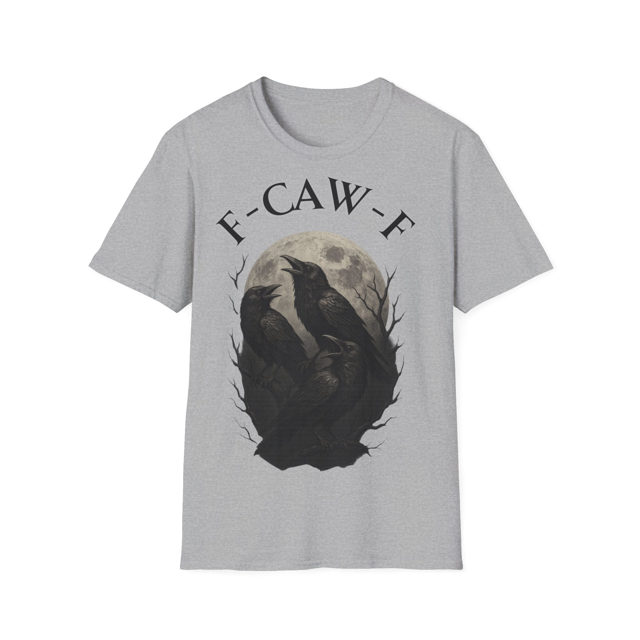 F-Caw-F Raven Graphic T-Shirt, Unisex Softstyle Tee, Gothic Apparel, Halloween, Wearable Art, Gift for Bird Lovers, Casual Style