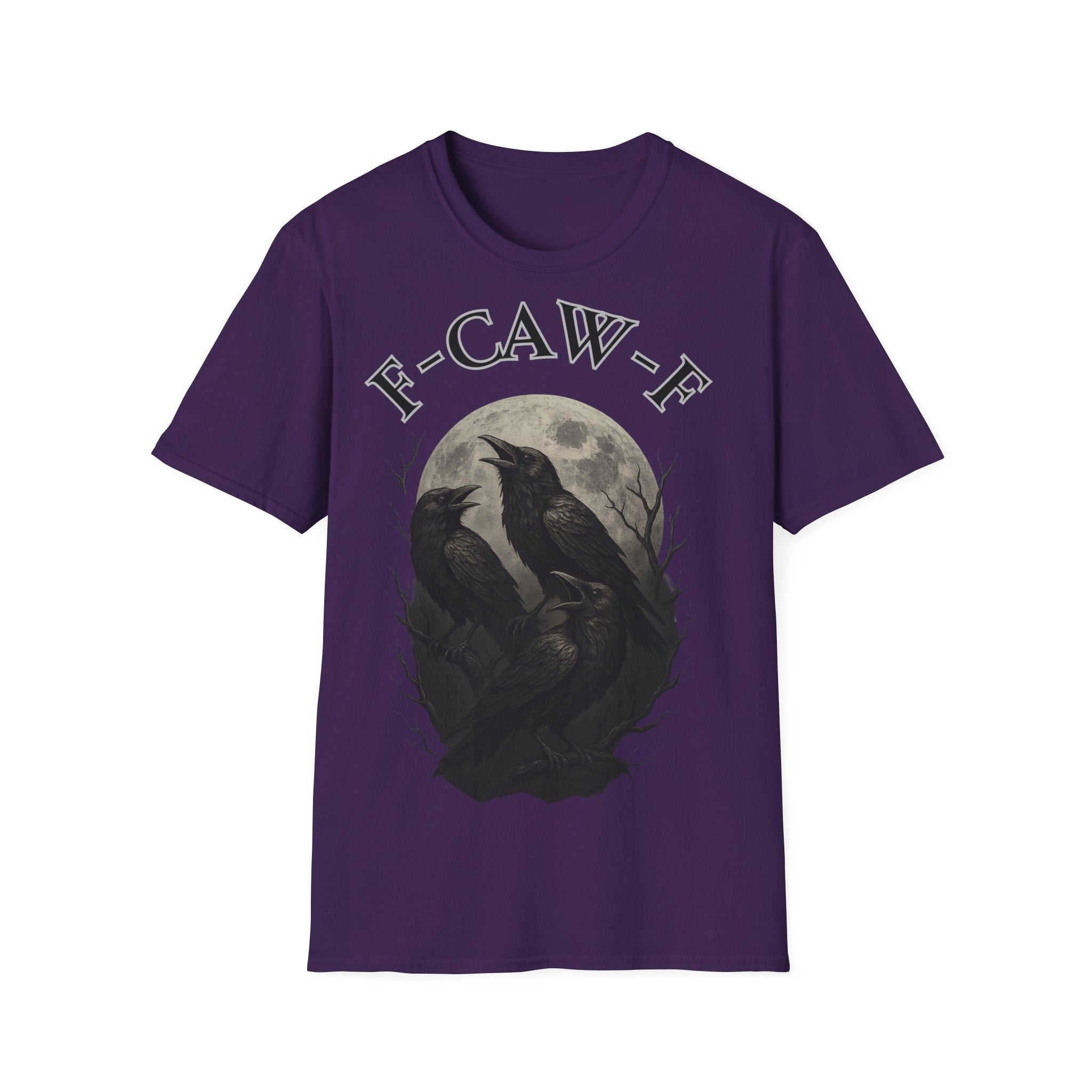 F-Caw-F Raven Graphic T-Shirt, Unisex Softstyle Tee, Gothic Apparel, Halloween, Wearable Art, Gift for Bird Lovers, Casual Style