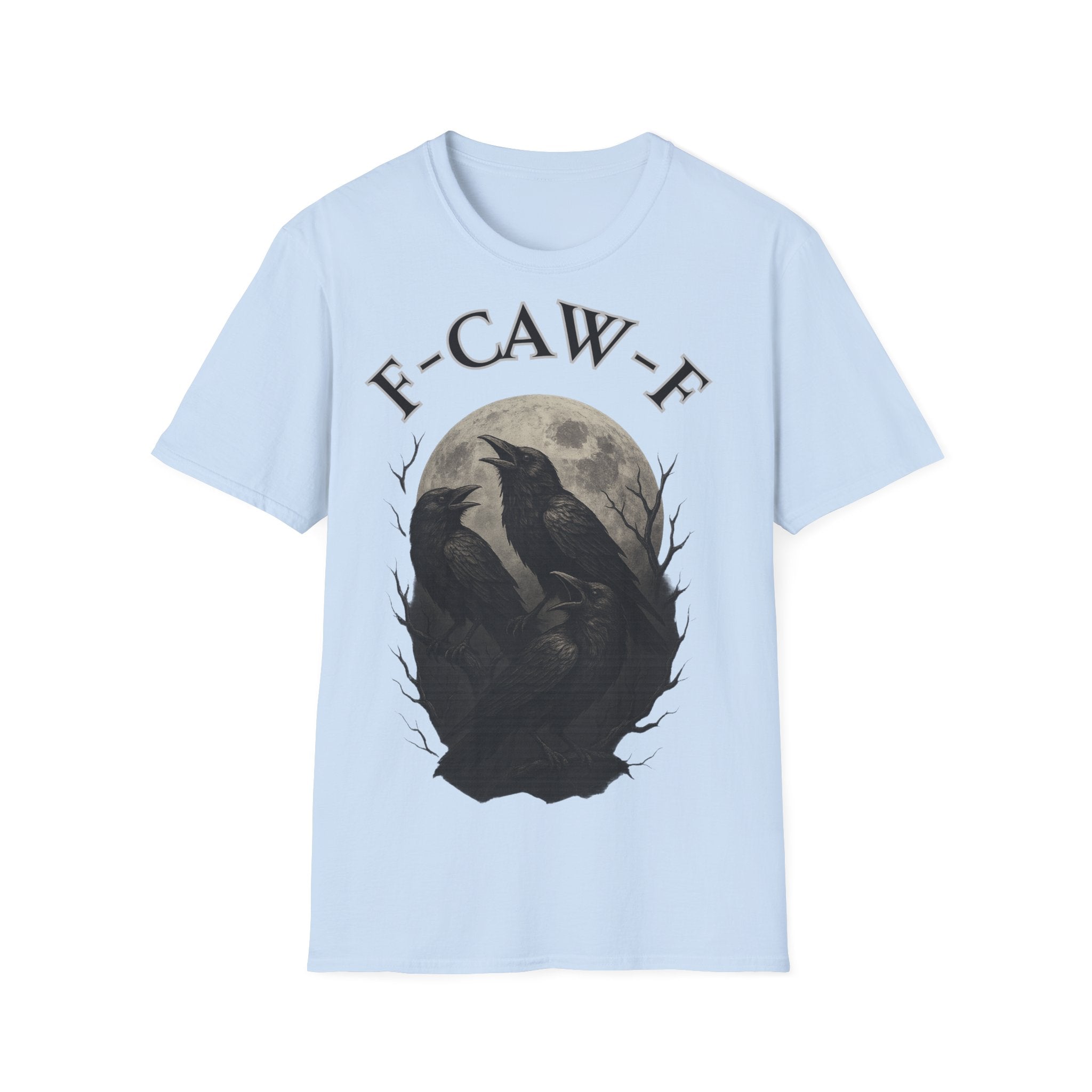 F-Caw-F Raven Graphic T-Shirt, Unisex Softstyle Tee, Gothic Apparel, Halloween, Wearable Art, Gift for Bird Lovers, Casual Style