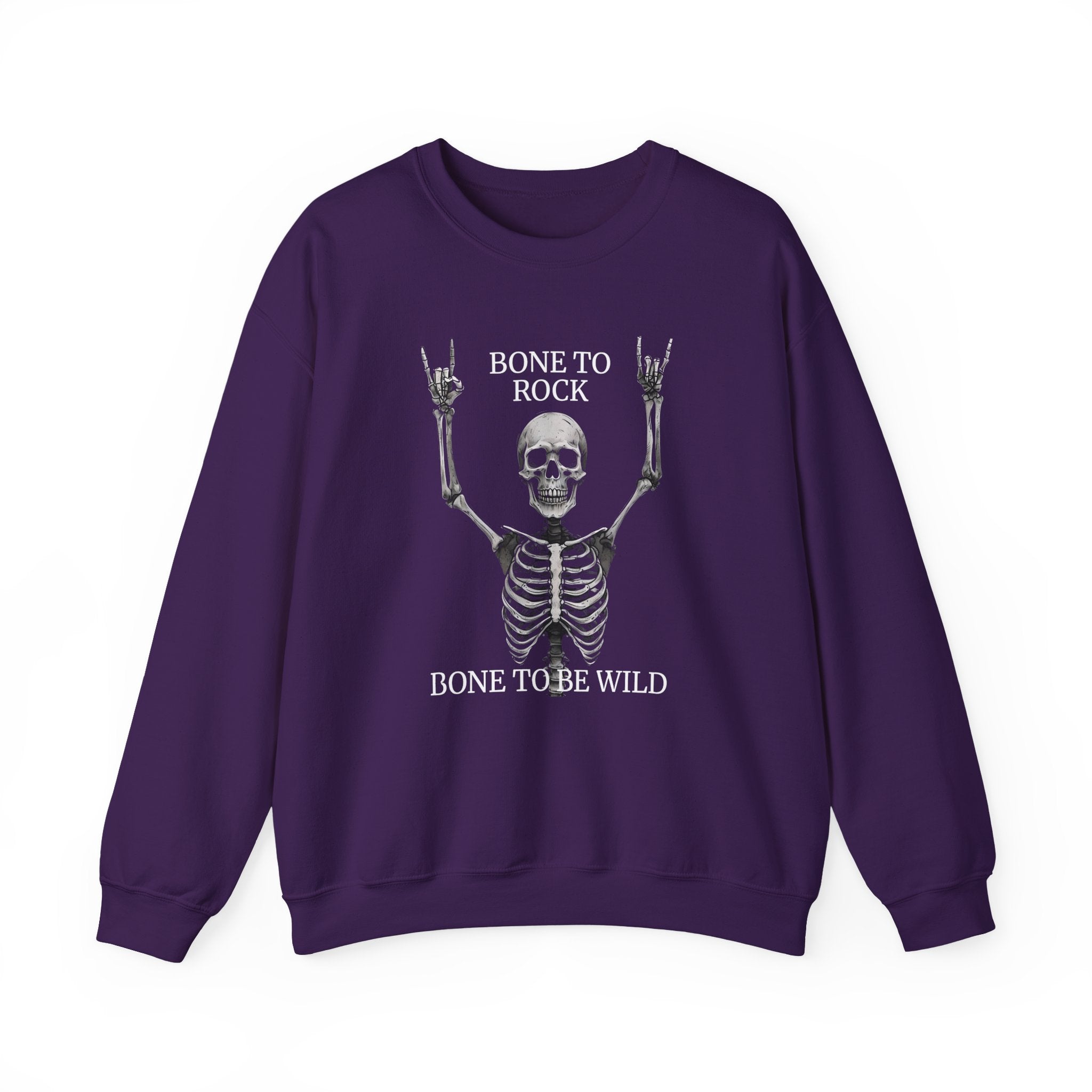 Bone to Rock Sweatshirt - Unisex Heavy Blend, Halloween Costume, Music Lovers Gift, Skeleton Design, Casual Wear, Rocking Apparel
