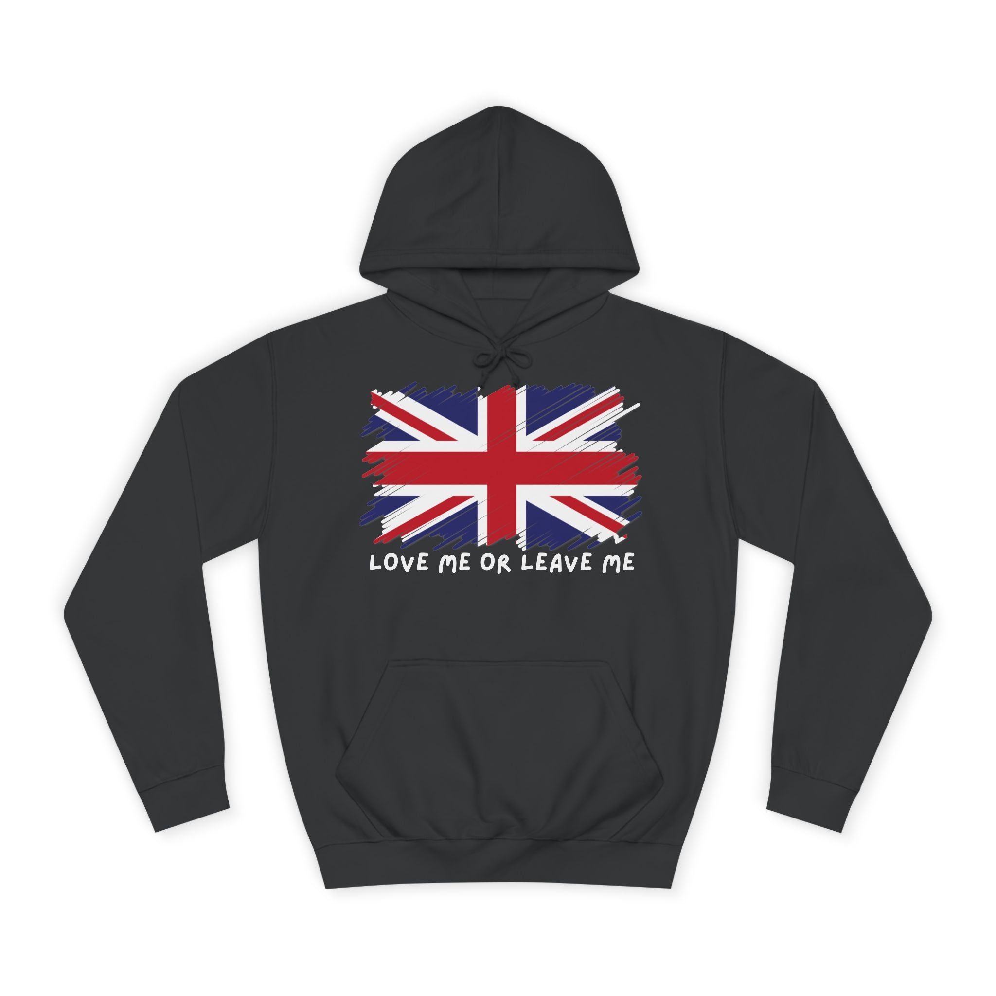 Union Jack Graphic Hoodie, British Pride Sweatshirt, Unisex College Apparel, Casual Everyday Wear, Great for Gifts