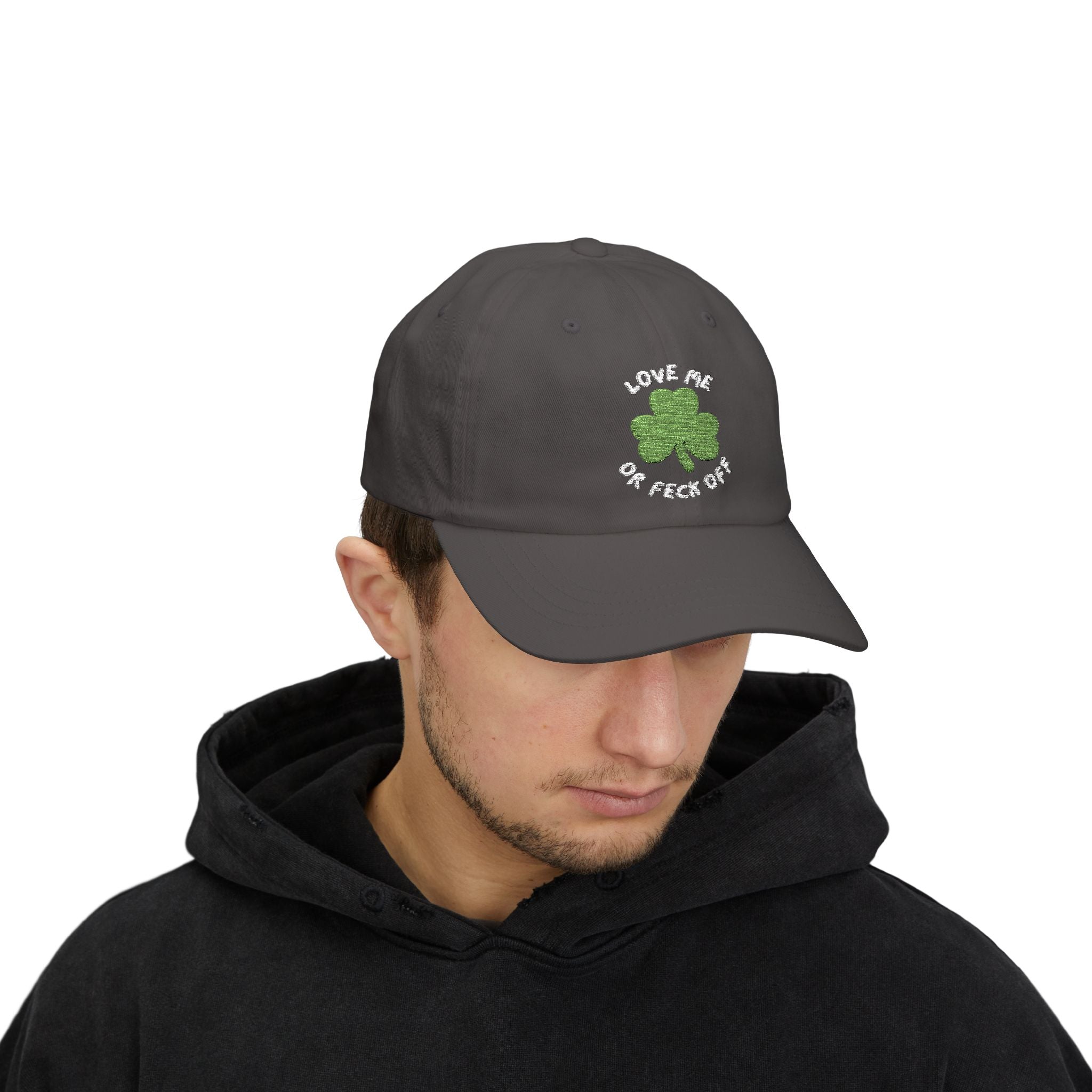 Green Clover Dad Cap, St. Patrick's Day Hat, Casual Cap for Dad, Gift for Father, Love Me or Feck Off Cap