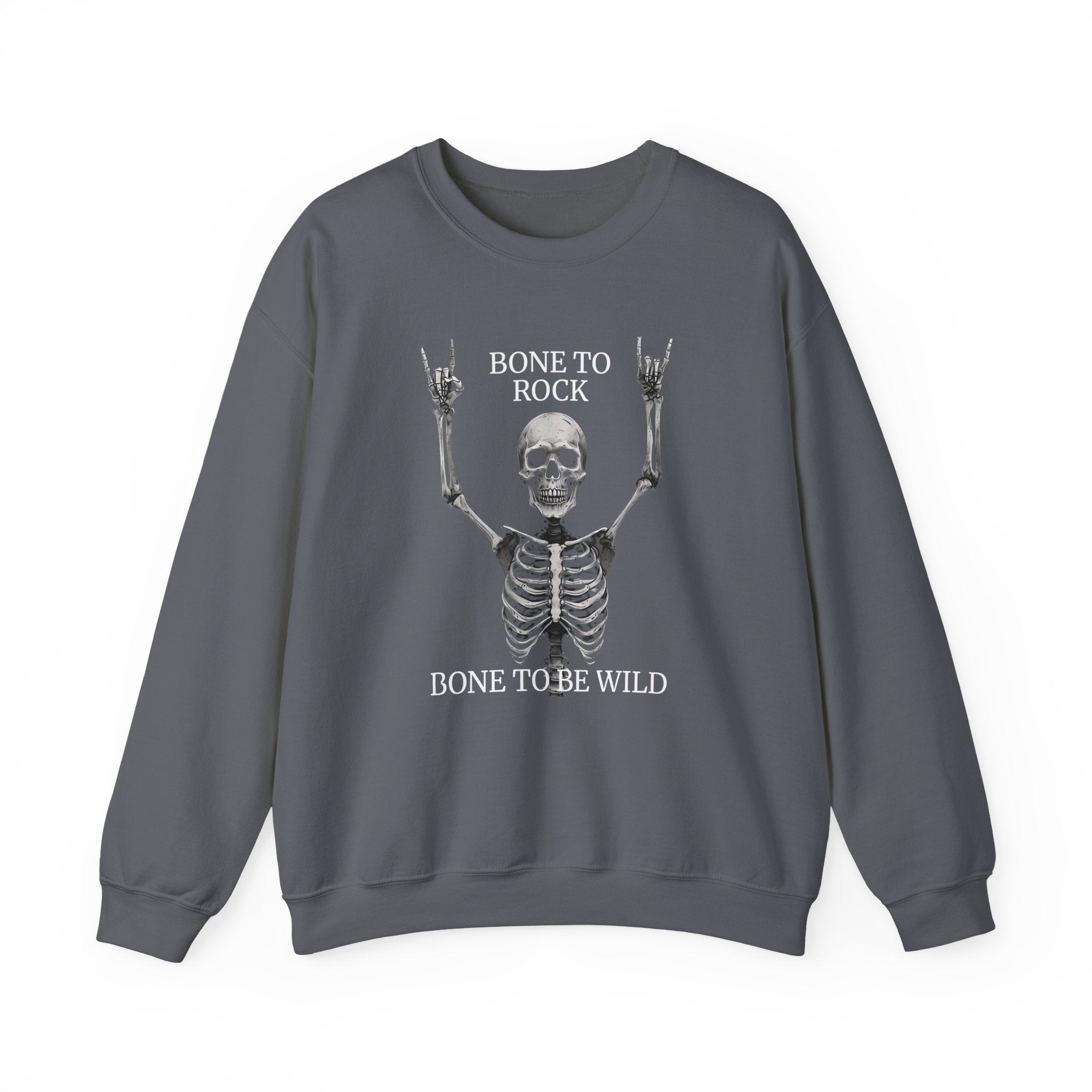 Bone to Rock Sweatshirt - Unisex Heavy Blend, Halloween Costume, Music Lovers Gift, Skeleton Design, Casual Wear, Rocking Apparel