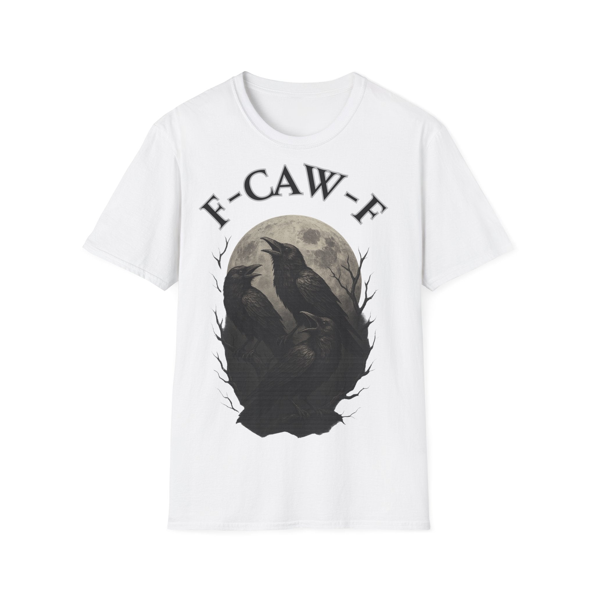 F-Caw-F Raven Graphic T-Shirt, Unisex Softstyle Tee, Gothic Apparel, Halloween, Wearable Art, Gift for Bird Lovers, Casual Style