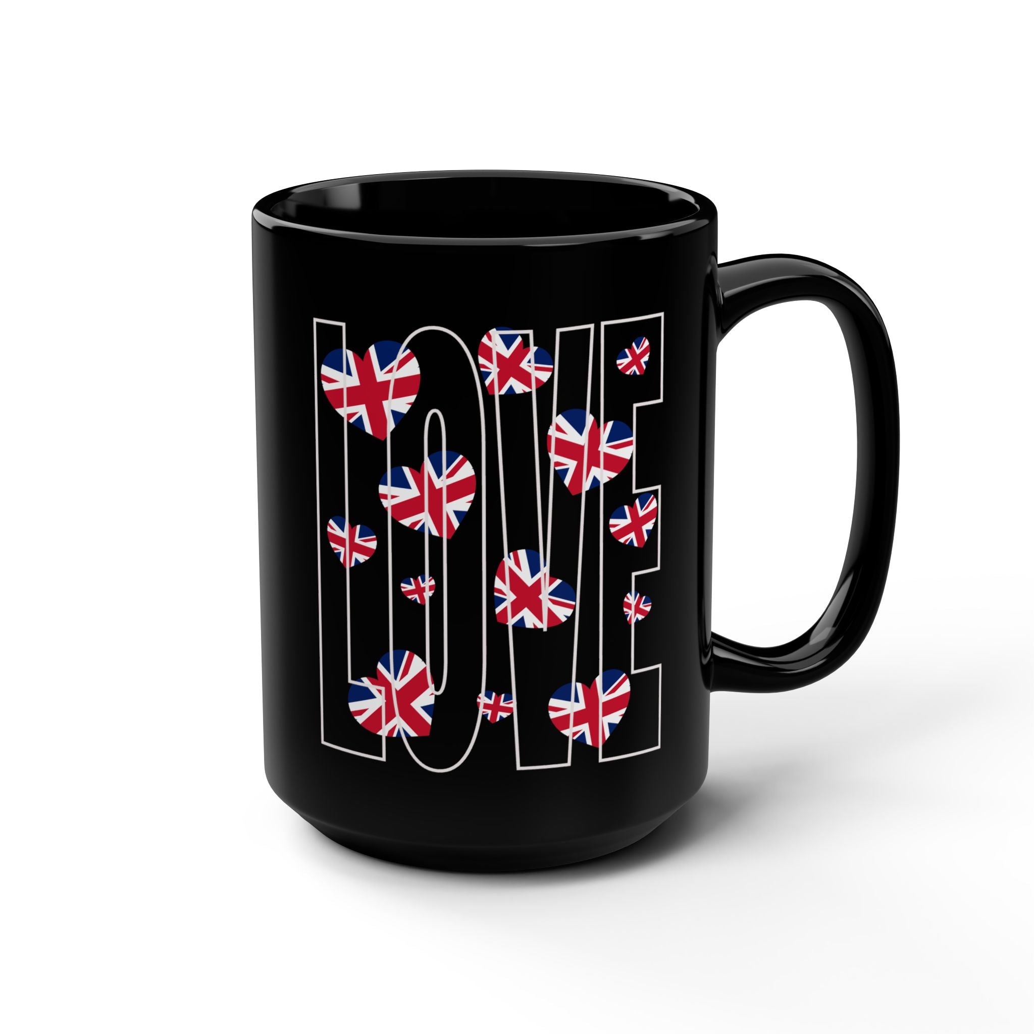 British Love Mug - 15oz Black Coffee Cup, Tea Lovers Gift, UK Pride, Travel Souvenir, Home Decor, Anniversary Present, Valentine’s Day