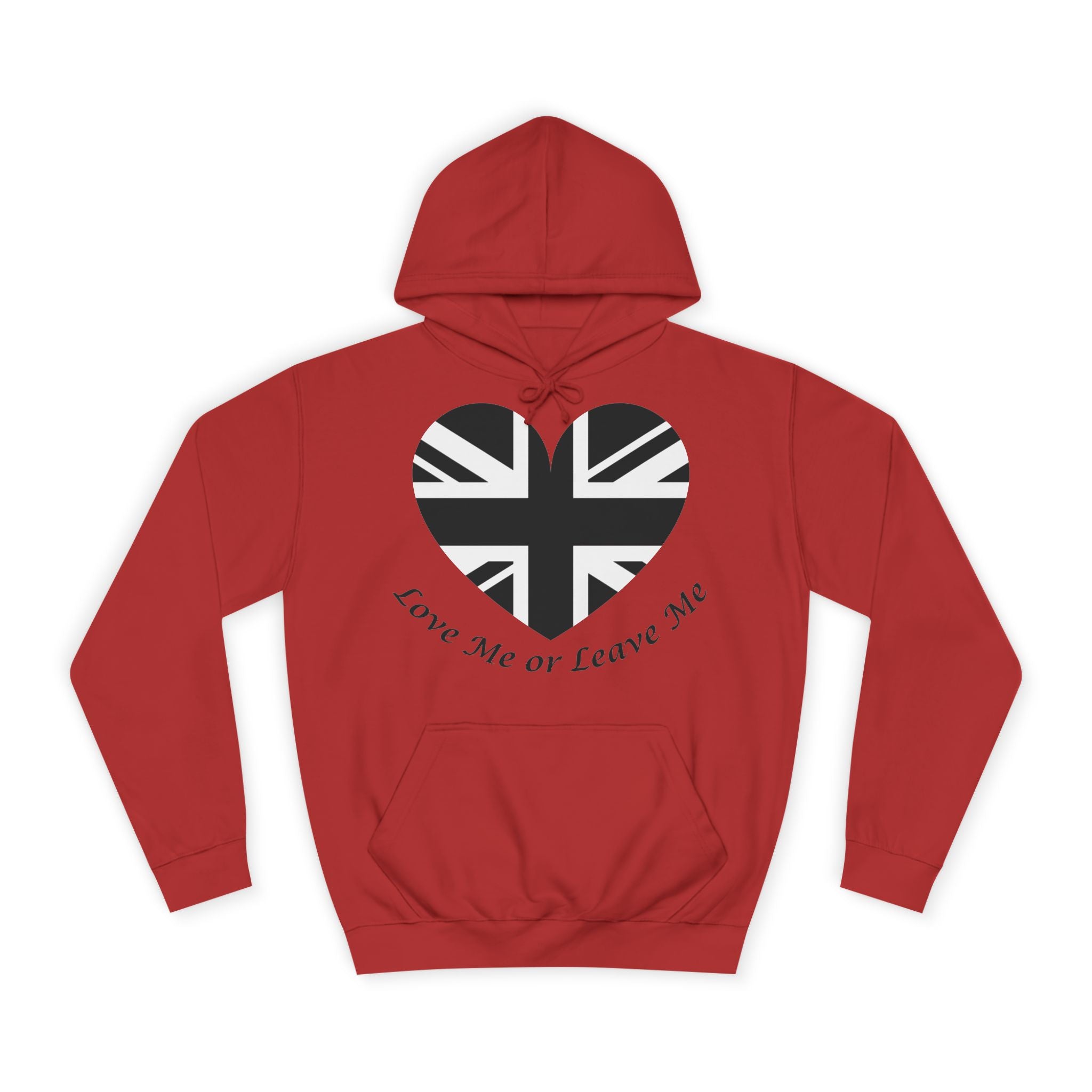 Stylish Unisex College Hoodie with Union Jack Heart Design - Perfect for Students, Casual Wear, Gifts, Love Me or Leave Me, Travel