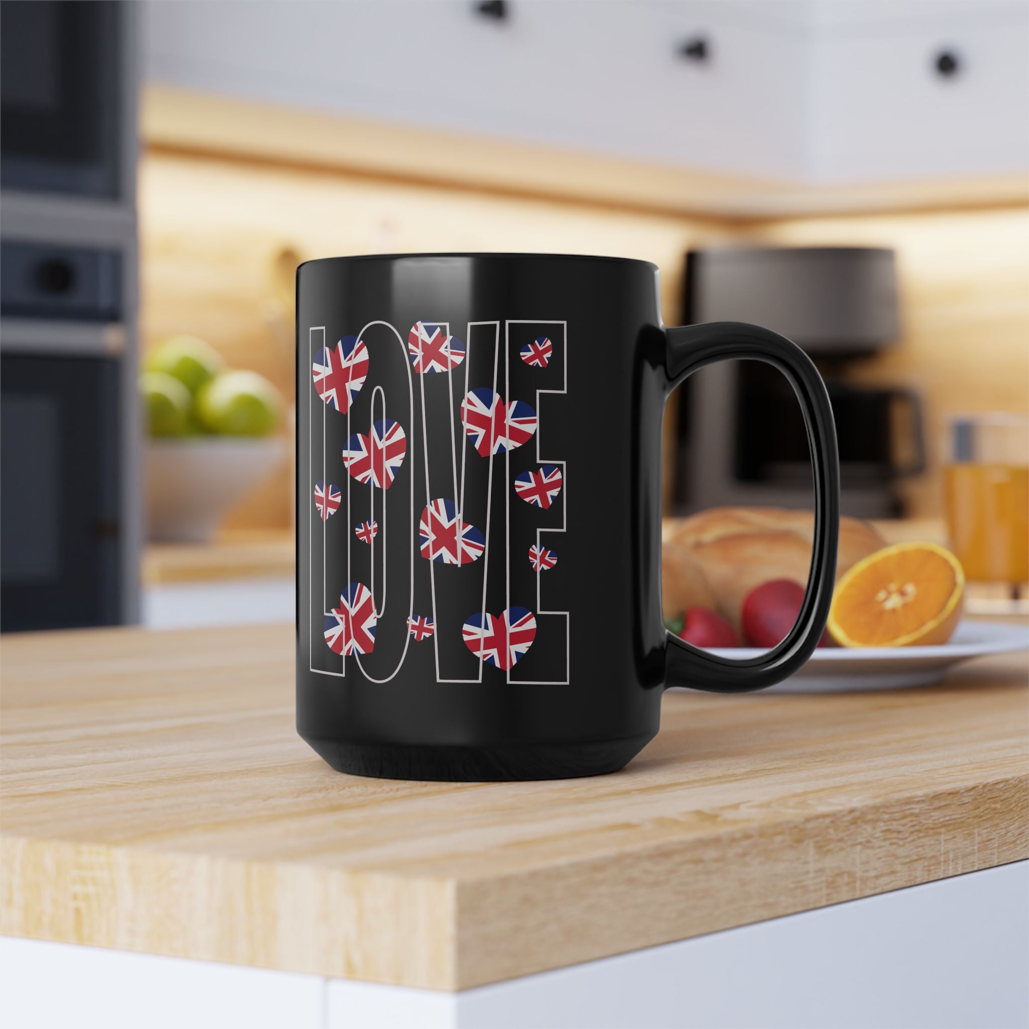 British Love Mug - 15oz Black Coffee Cup, Tea Lovers Gift, UK Pride, Travel Souvenir, Home Decor, Anniversary Present, Valentine’s Day