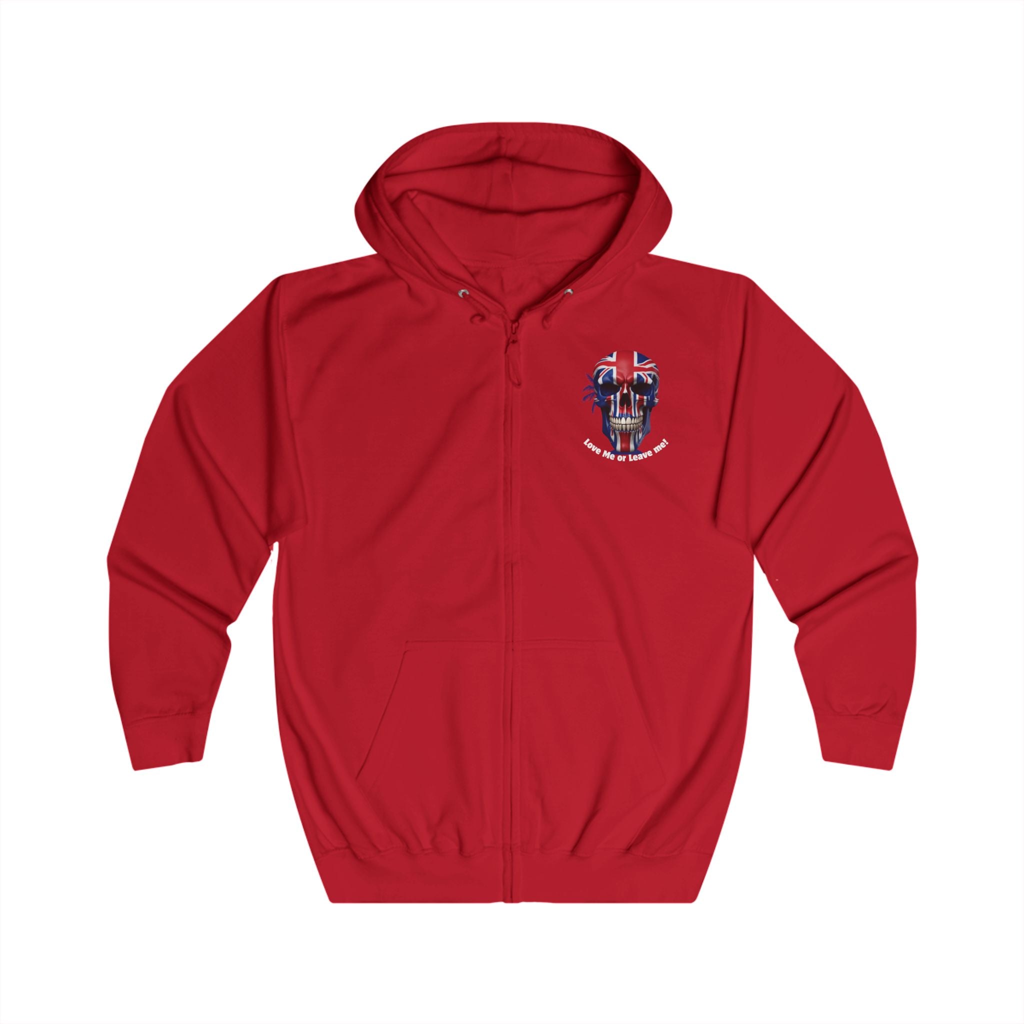 Edgy Unisex Full Zip Hoodie, Skull Art, Love Me or Leave Me Quote, Casual Wear, Trendy Gift, Street Style