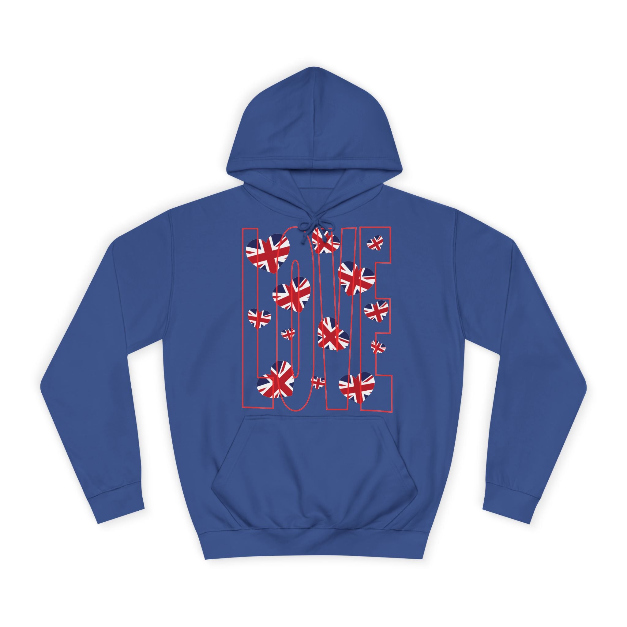 British Love Hearts Unisex College Hoodie, Funny Sweatshirt, UK Flag Design, Gift for Students, Casual Wear,