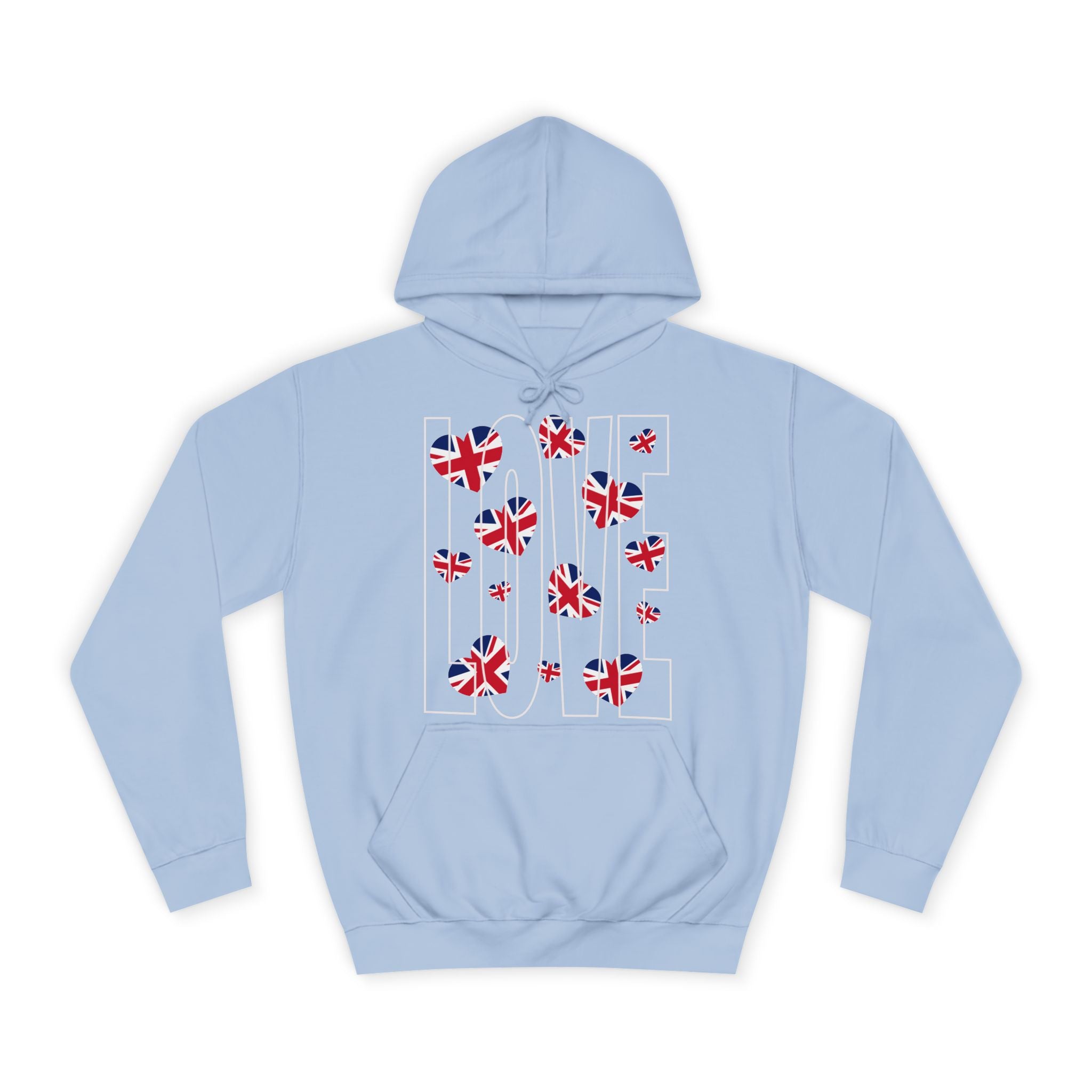 British Hearts Unisex College Hoodie, Cozy Fashion Pullover, UK Pride Apparel, Perfect Gift for Students, Casual Wear
