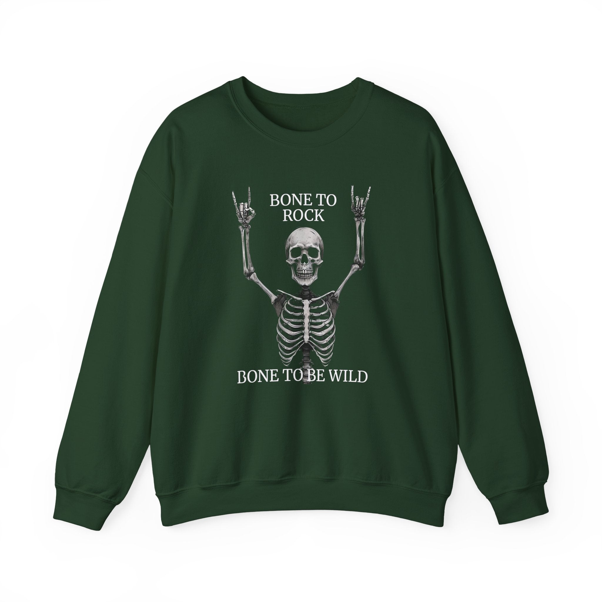 Bone to Rock Sweatshirt - Unisex Heavy Blend, Halloween Costume, Music Lovers Gift, Skeleton Design, Casual Wear, Rocking Apparel