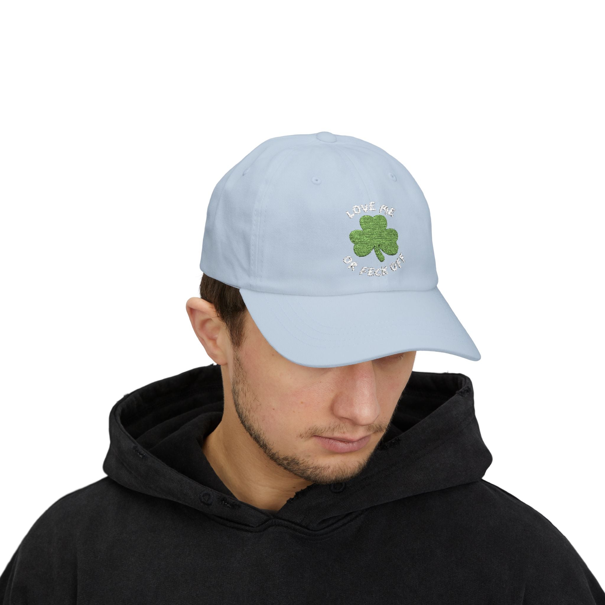 Green Clover Dad Cap, St. Patrick's Day Hat, Casual Cap for Dad, Gift for Father, Love Me or Feck Off Cap