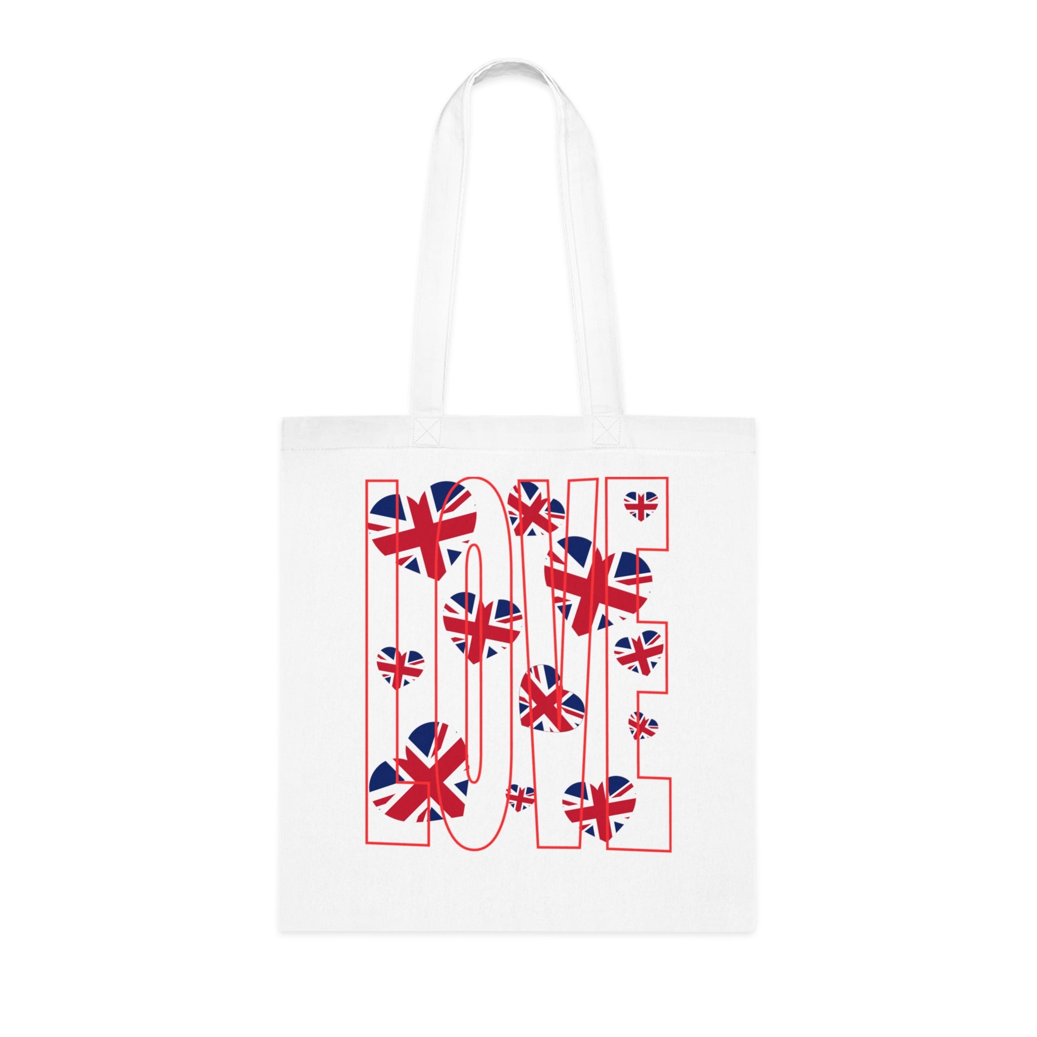Union Jack Love Tote Bag | Stylish Reusable Cotton Canvas | Perfect for Shopping, Gifts, or Celebrations