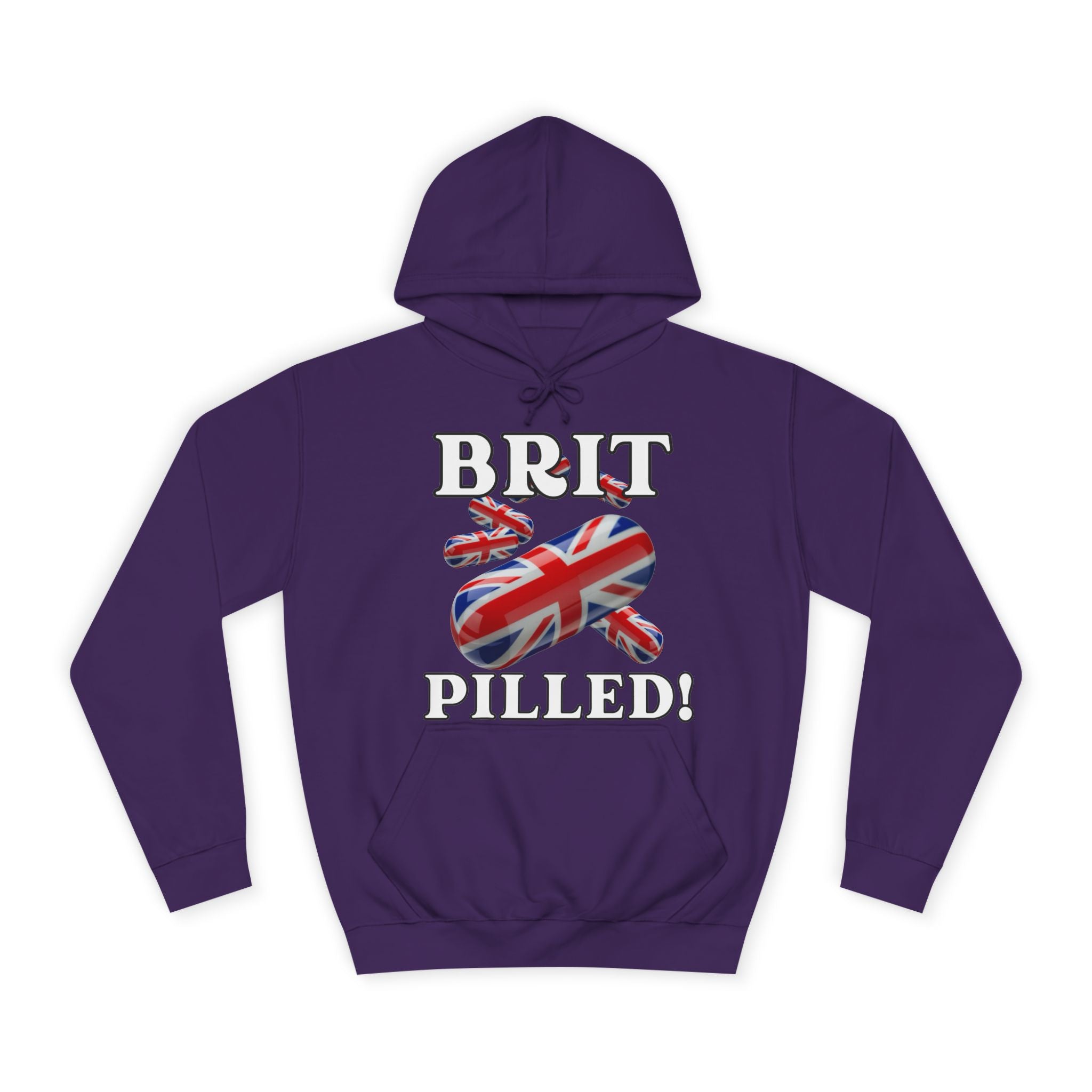 Unisex Hoodie with 'BRIT PILLED!' Design, College Spirit Wear, British Pride Clothing, Comfy Casual Sweatshirt, Gift for Students & Alumni