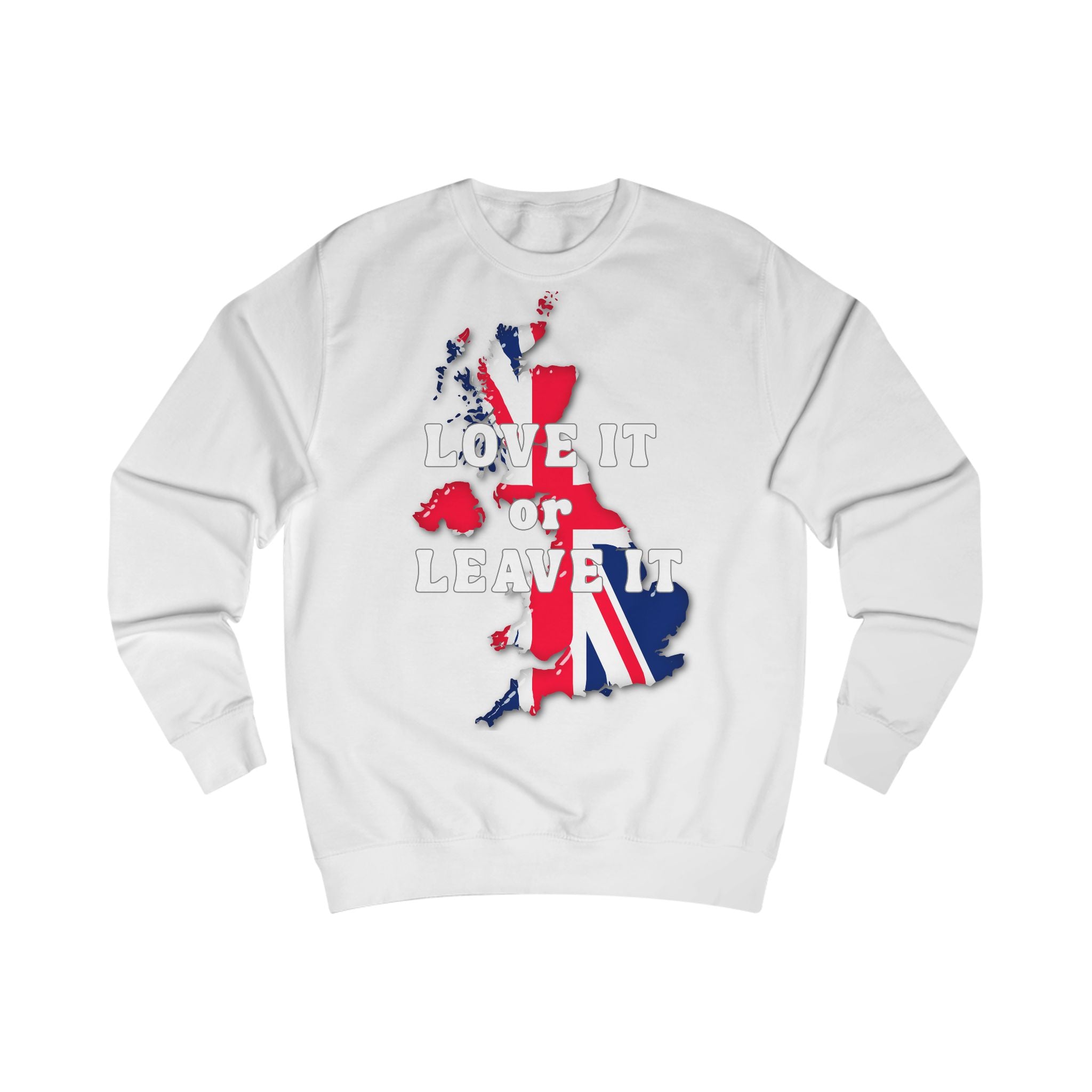 Union Jack Love It or Leave It Sweatshirt, Cozy Gift for Brits, Casual Wear, Great for Holidays, Comfortable Unisex Fashion
