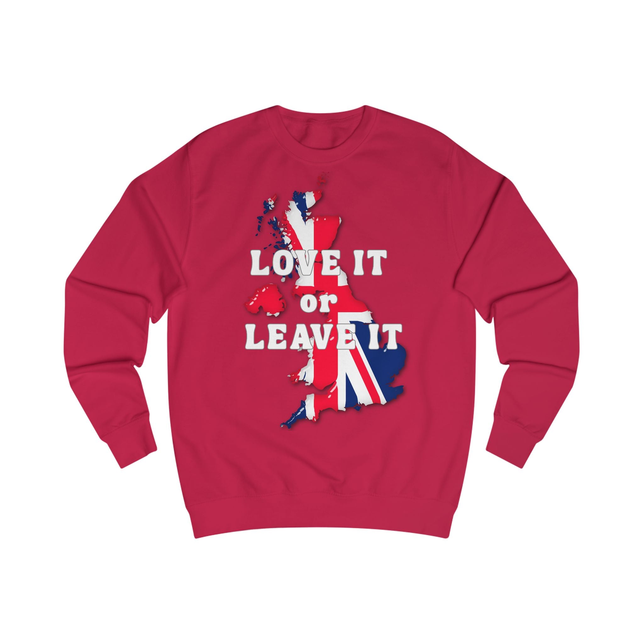 Union Jack Love It or Leave It Sweatshirt, Cozy Gift for Brits, Casual Wear, Great for Holidays, Comfortable Unisex Fashion