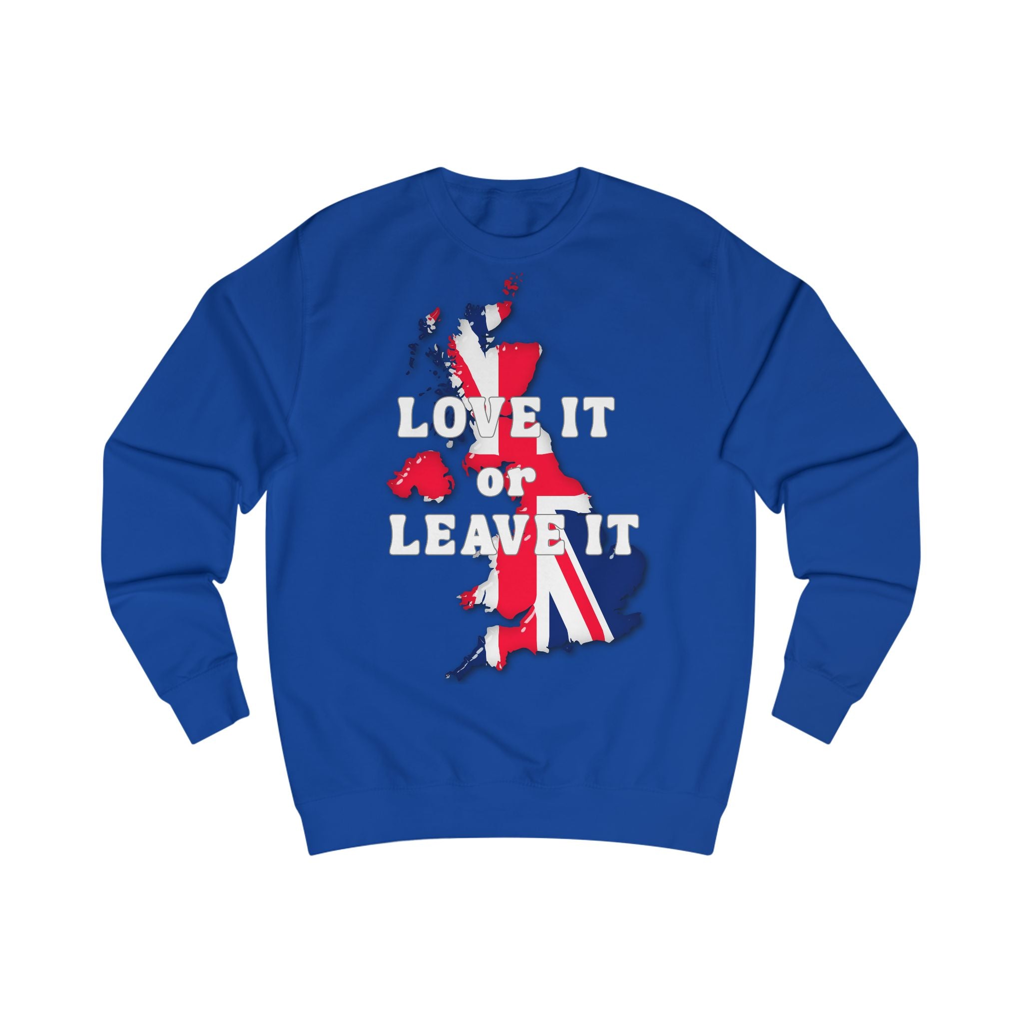 Union Jack Love It or Leave It Sweatshirt, Cozy Gift for Brits, Casual Wear, Great for Holidays, Comfortable Unisex Fashion