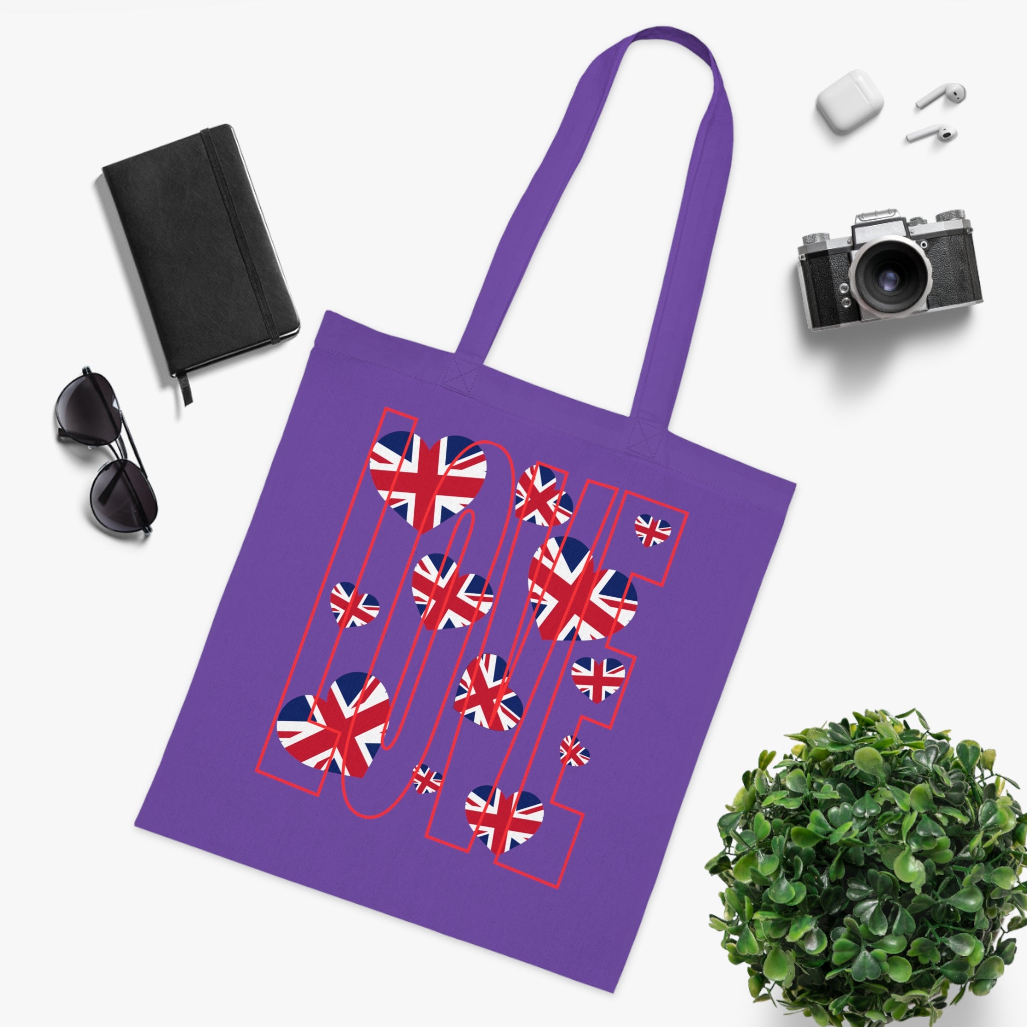Union Jack Love Tote Bag | Stylish Reusable Cotton Canvas | Perfect for Shopping, Gifts, or Celebrations