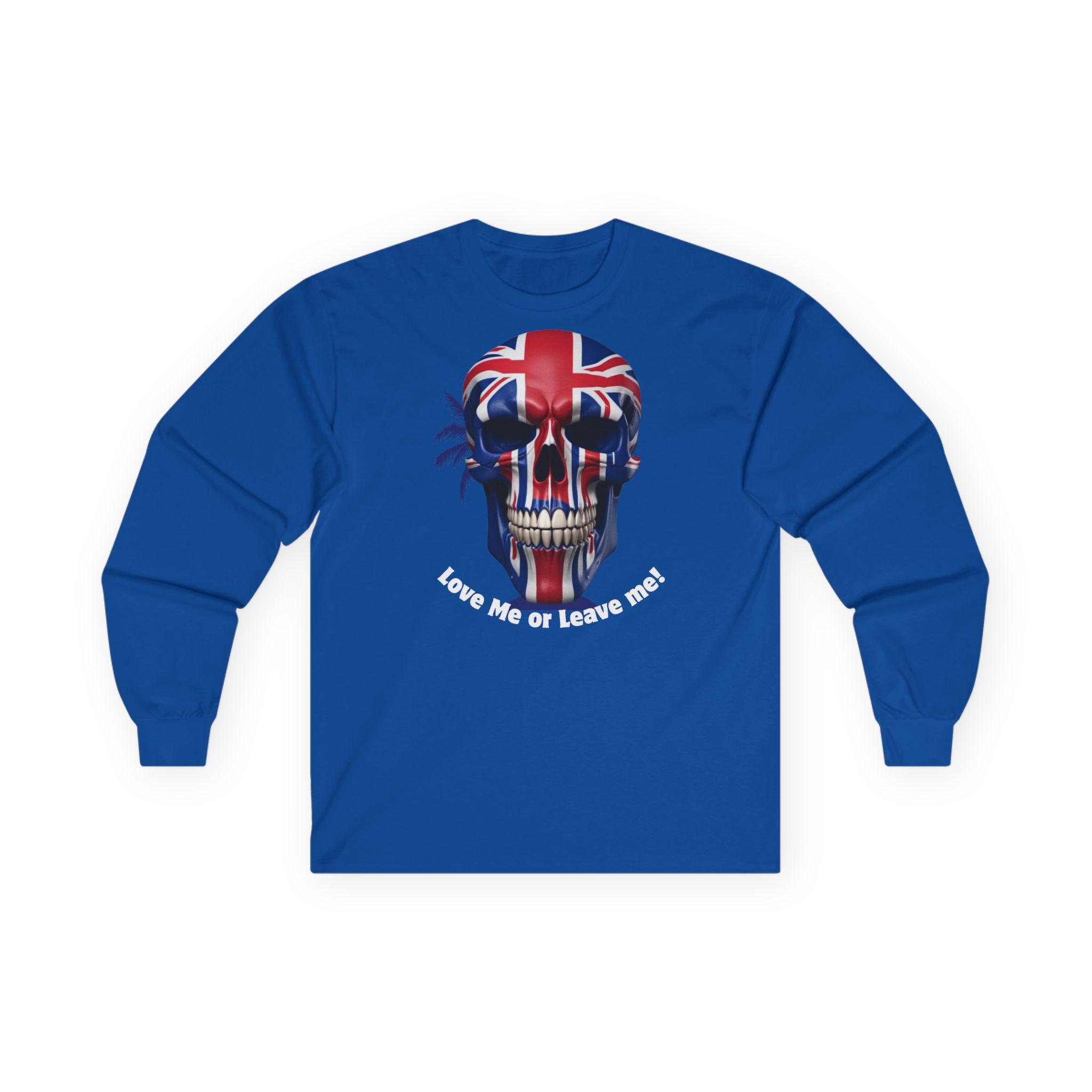 Patriotic Union Jack Skull Tee | Unisex Skull Long Sleeve, Trendy Graphic Tee, Hooded Shirt, Casual Wear, Gift for Music Lovers