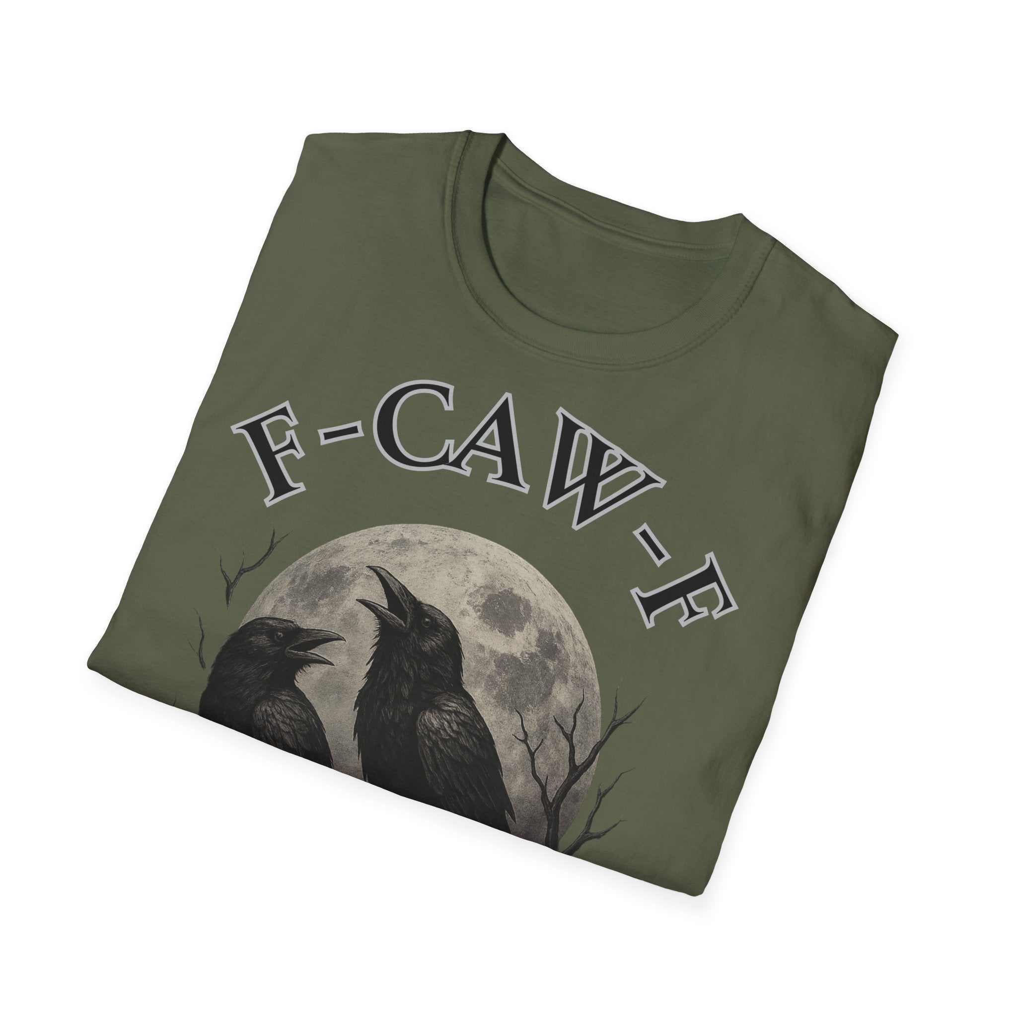 F-Caw-F Raven Graphic T-Shirt, Unisex Softstyle Tee, Gothic Apparel, Halloween, Wearable Art, Gift for Bird Lovers, Casual Style