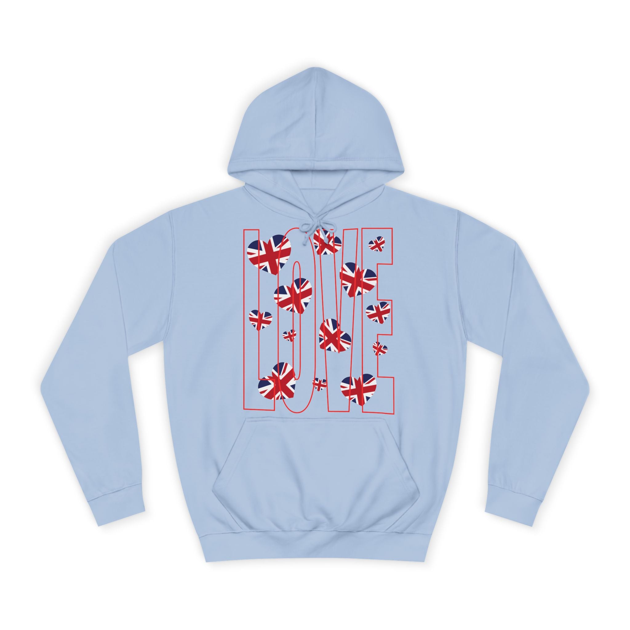 British Love Hearts Unisex College Hoodie, Funny Sweatshirt, UK Flag Design, Gift for Students, Casual Wear,