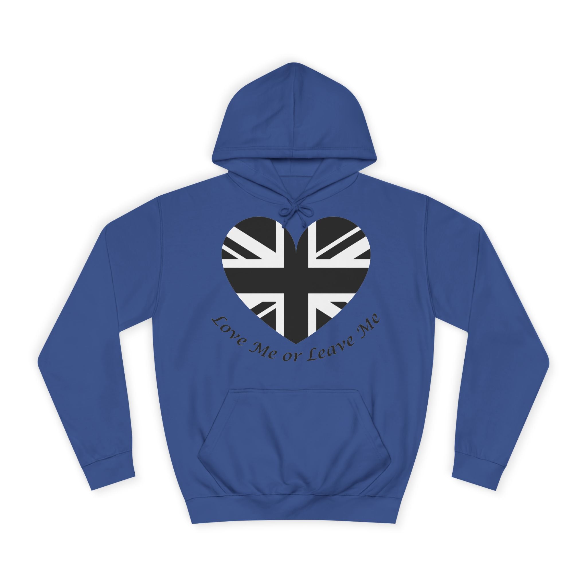 Stylish Unisex College Hoodie with Union Jack Heart Design - Perfect for Students, Casual Wear, Gifts, Love Me or Leave Me, Travel