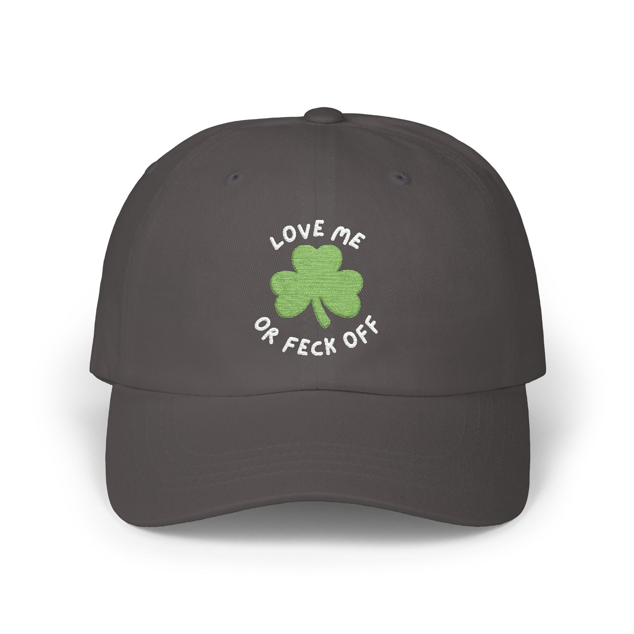 Green Clover Dad Cap, St. Patrick's Day Hat, Casual Cap for Dad, Gift for Father, Love Me or Feck Off Cap
