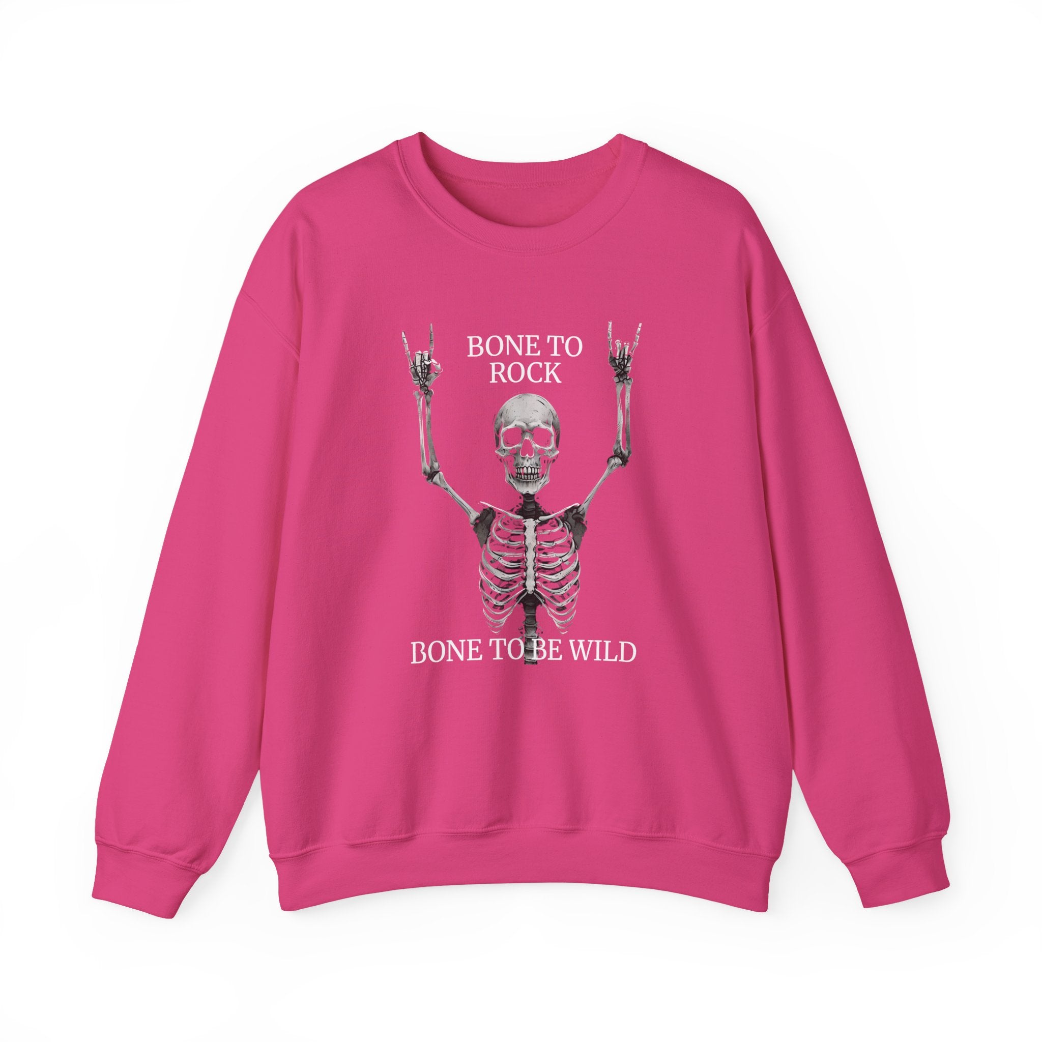 Bone to Rock Sweatshirt - Unisex Heavy Blend, Halloween Costume, Music Lovers Gift, Skeleton Design, Casual Wear, Rocking Apparel