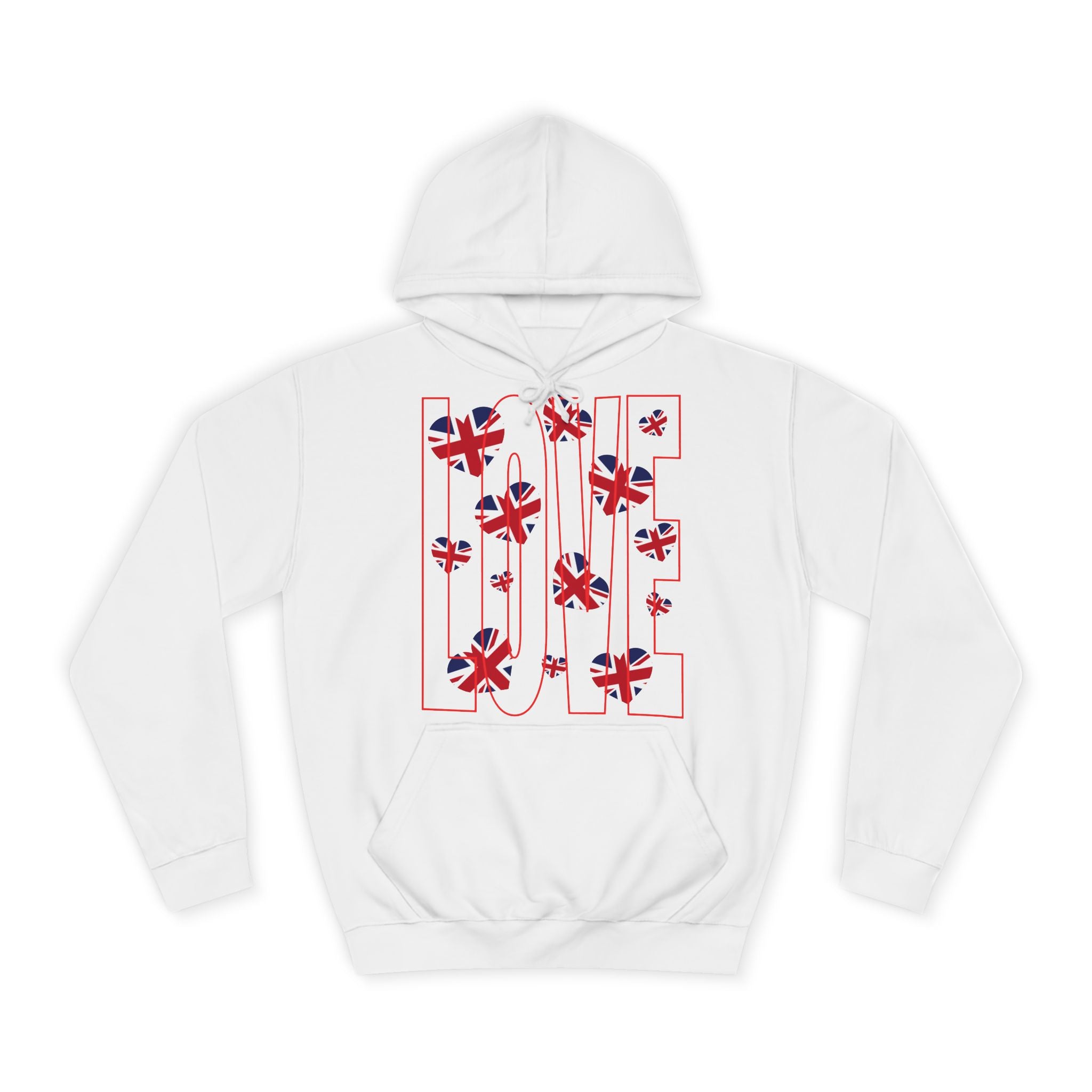 British Love Hearts Unisex College Hoodie, Funny Sweatshirt, UK Flag Design, Gift for Students, Casual Wear,