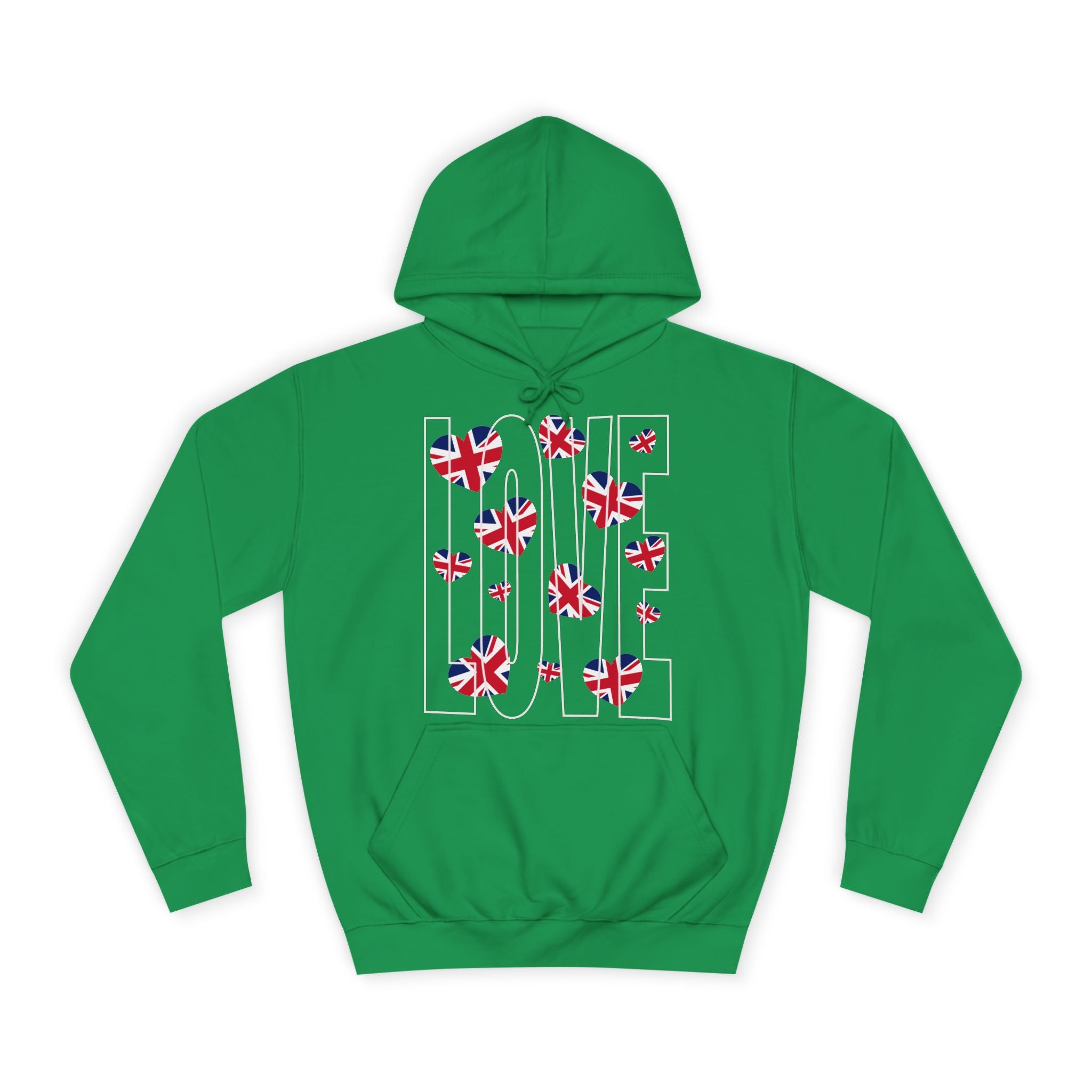 British Hearts Unisex College Hoodie, Cozy Fashion Pullover, UK Pride Apparel, Perfect Gift for Students, Casual Wear