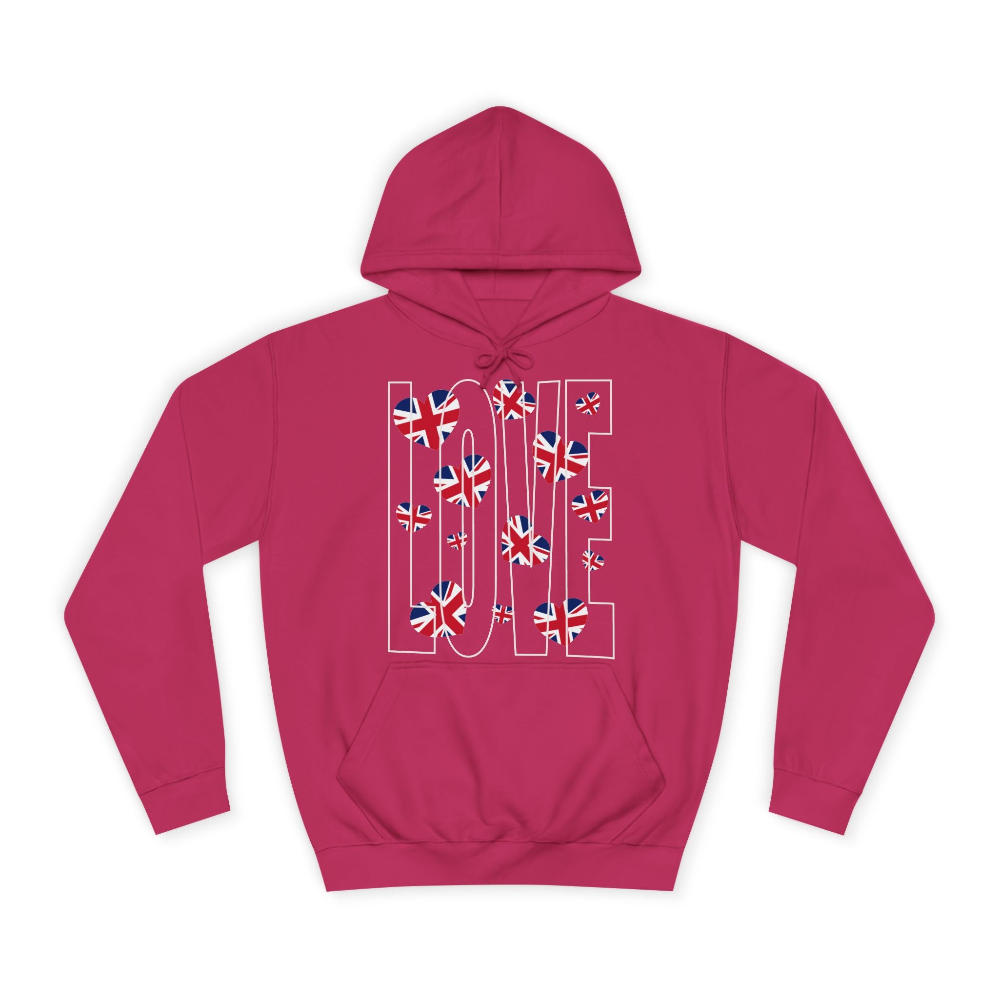 British Hearts Unisex College Hoodie, Cozy Fashion Pullover, UK Pride Apparel, Perfect Gift for Students, Casual Wear