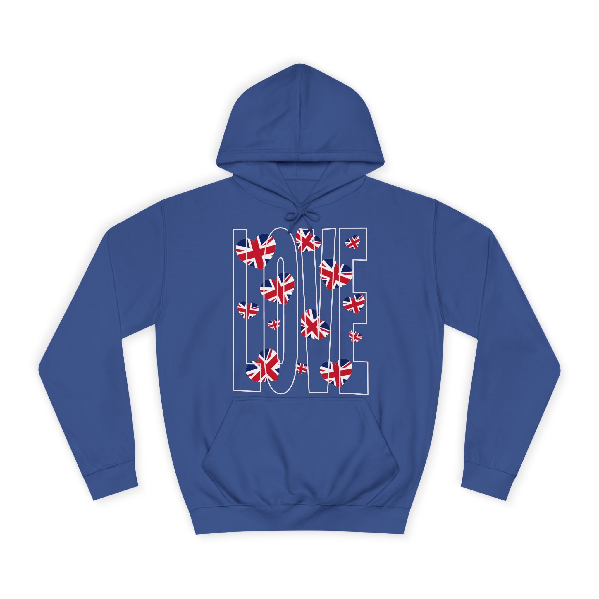 British Hearts Unisex College Hoodie, Cozy Fashion Pullover, UK Pride Apparel, Perfect Gift for Students, Casual Wear