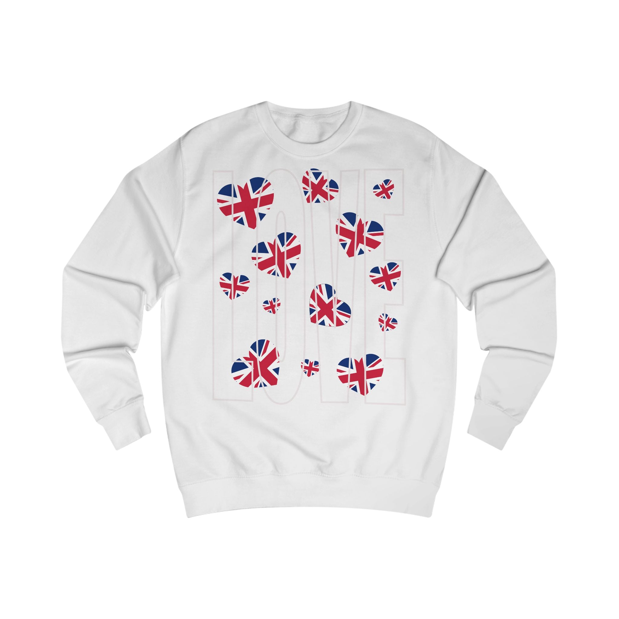 Patriotic Heart Sweatshirt, Cozy Unisex Pullover, British Flag Apparel, Gift for Travelers, Perfect for Holidays, Casual Everyday Wear